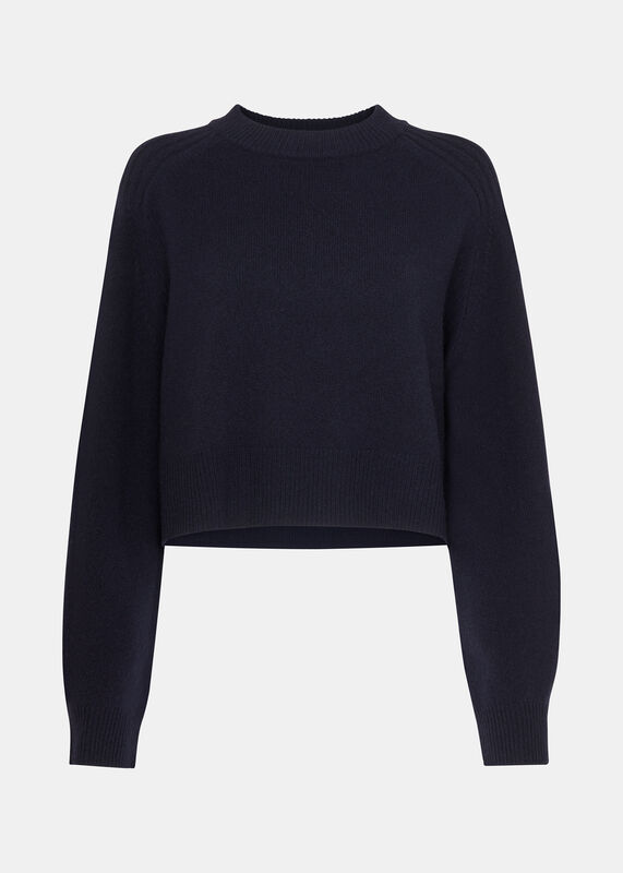 Navy Wool Crop Relaxed Knit