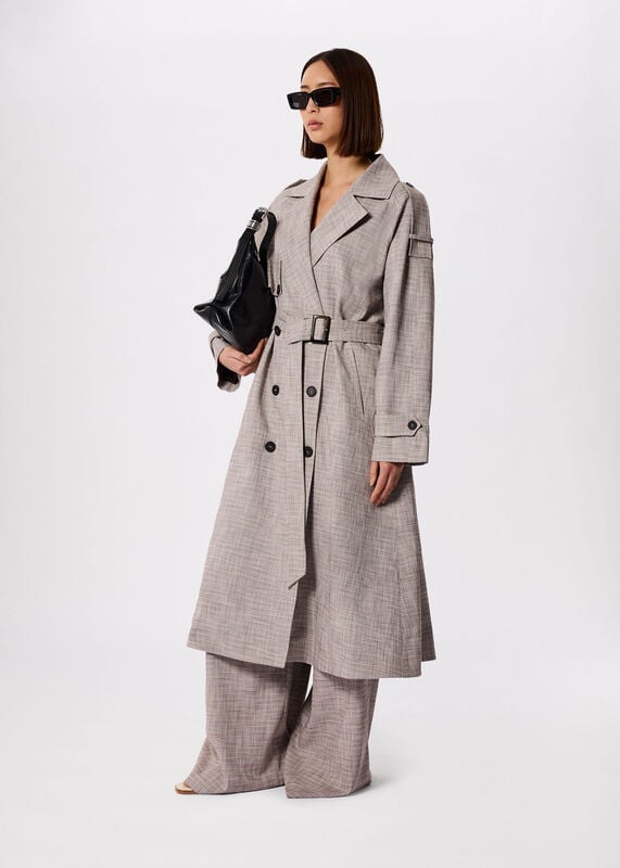 Grey Checked Trench Coat