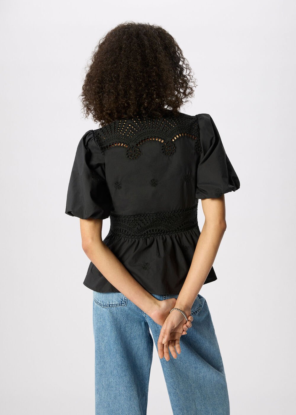 Cotton Broderie V Neck Blouse