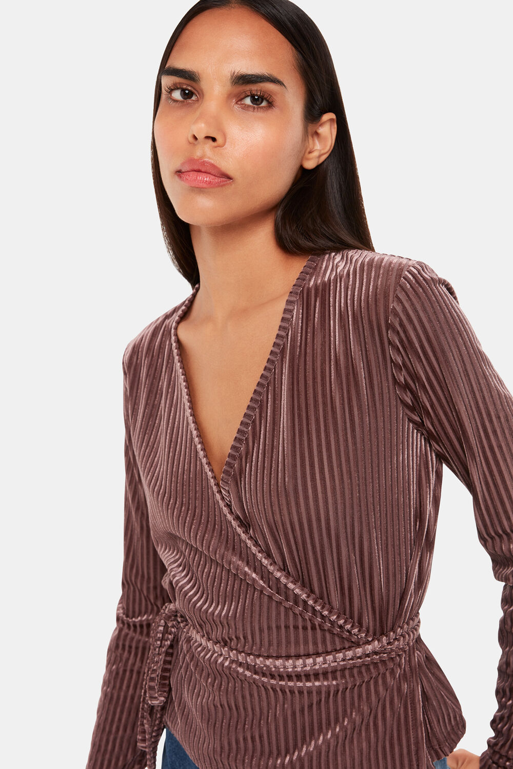 Chocolate Velvet Stripe Wrap Cardigan