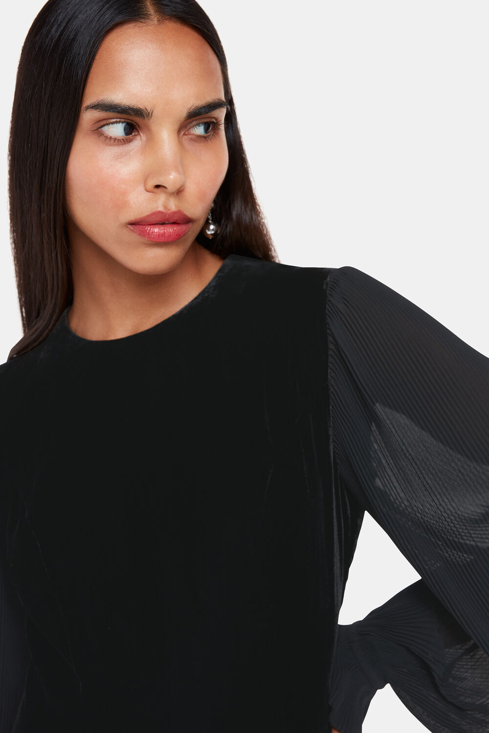 Black Velvet Pleat Sleeve Mini Dress