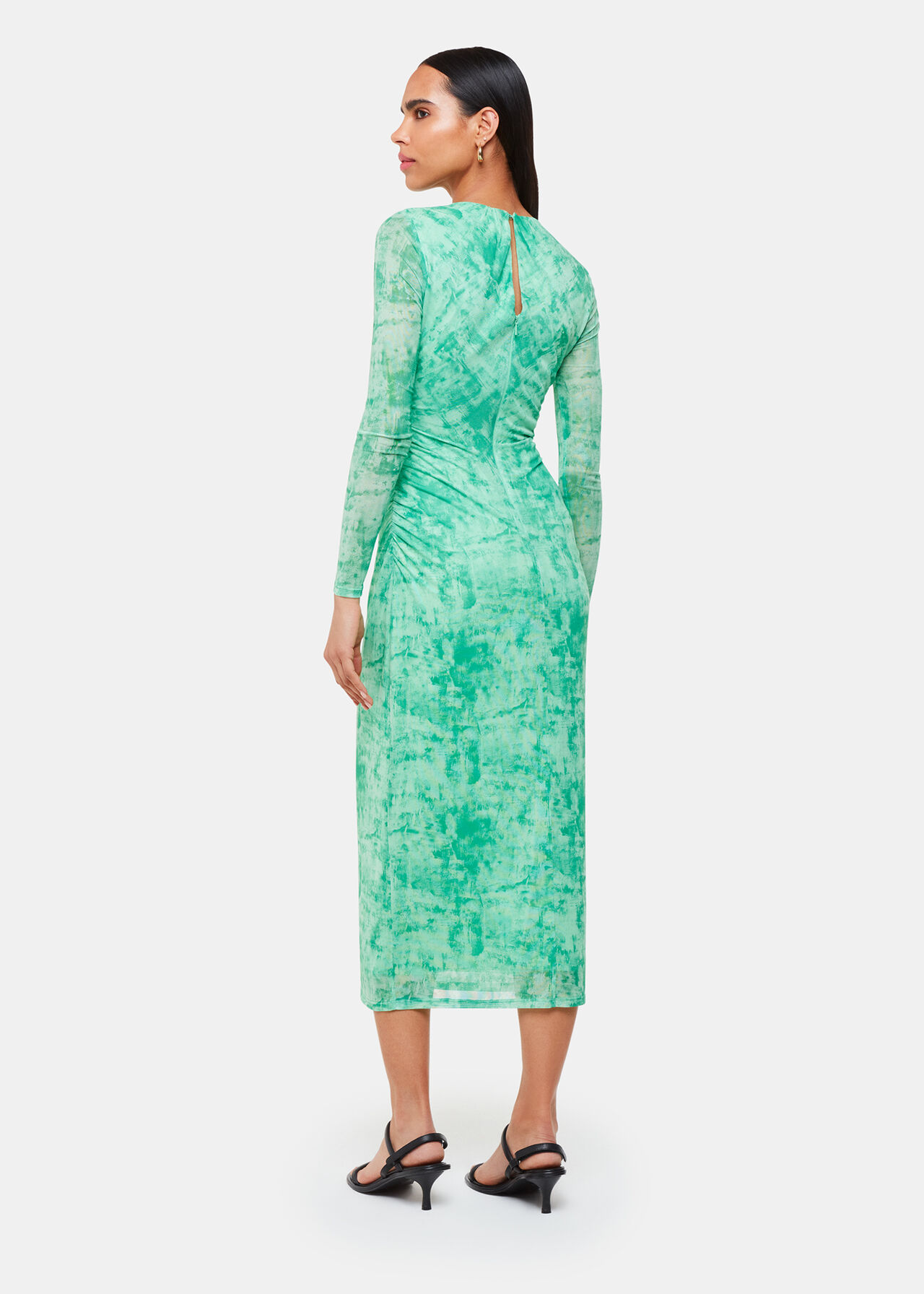 Brushwork Print Mesh Dress