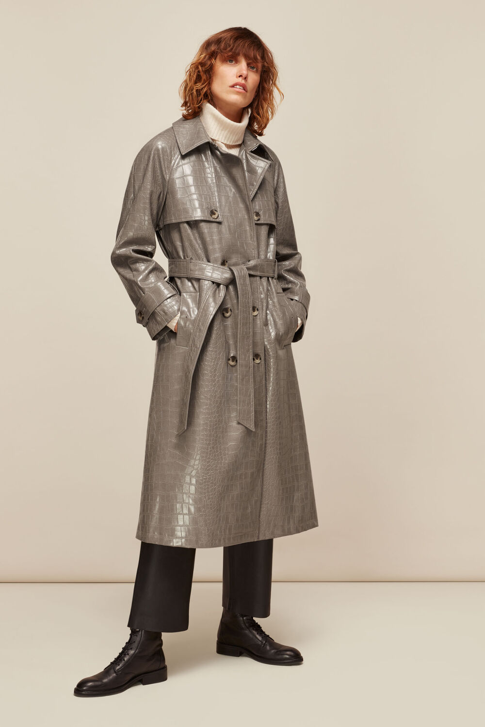 Croc Belted Trench Coat