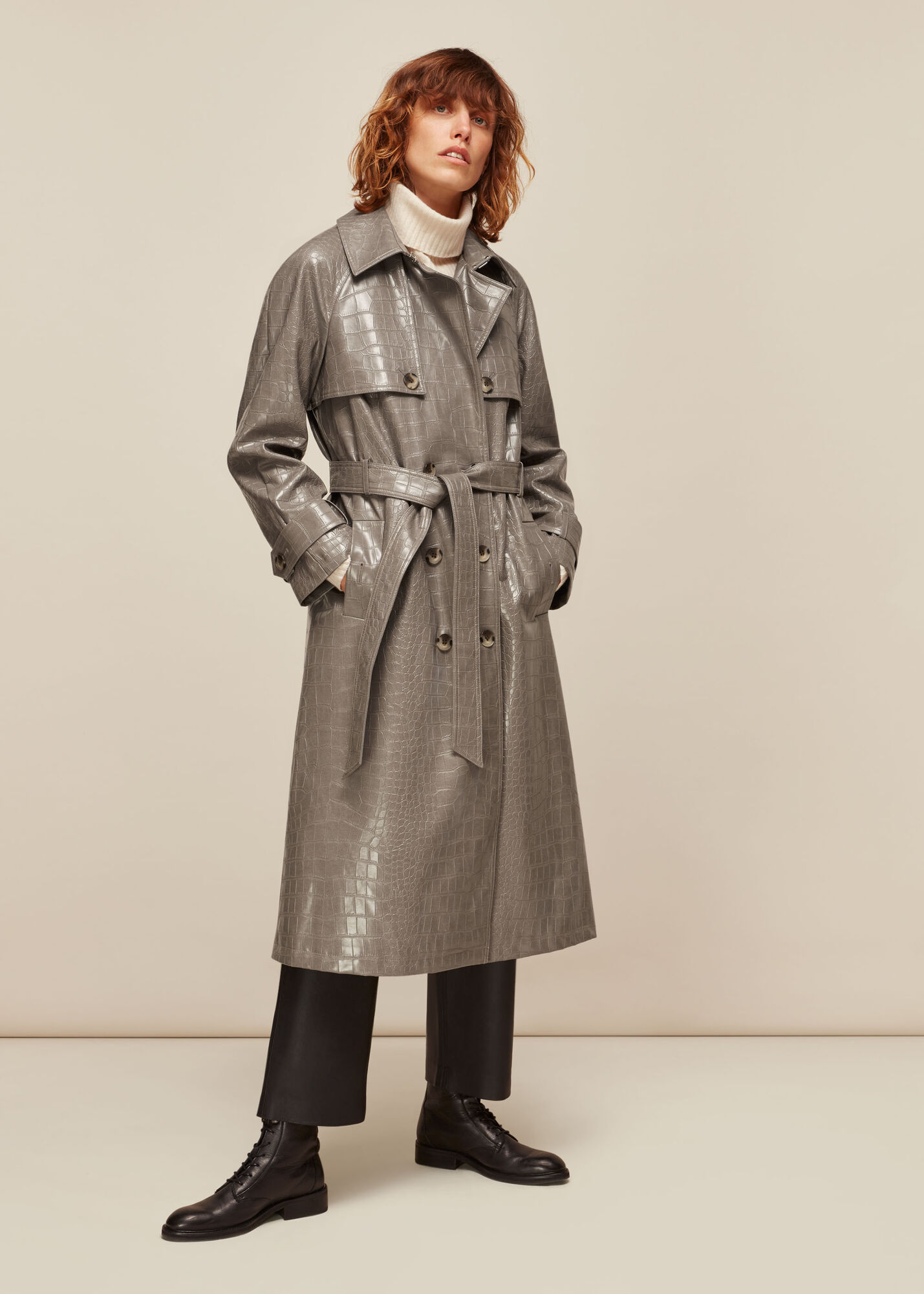 CROC BELTED TRENCH COAT french connection