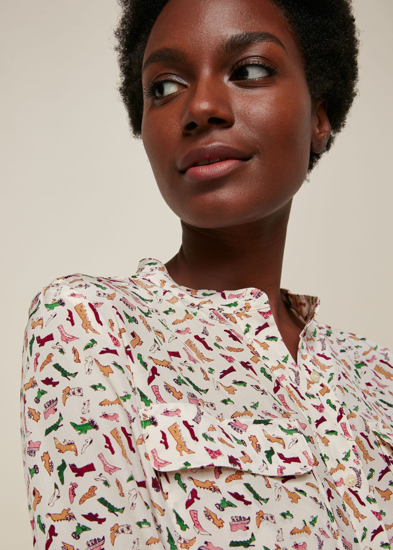 Multicolour Shoe Print Silk Shirt | WHISTLES