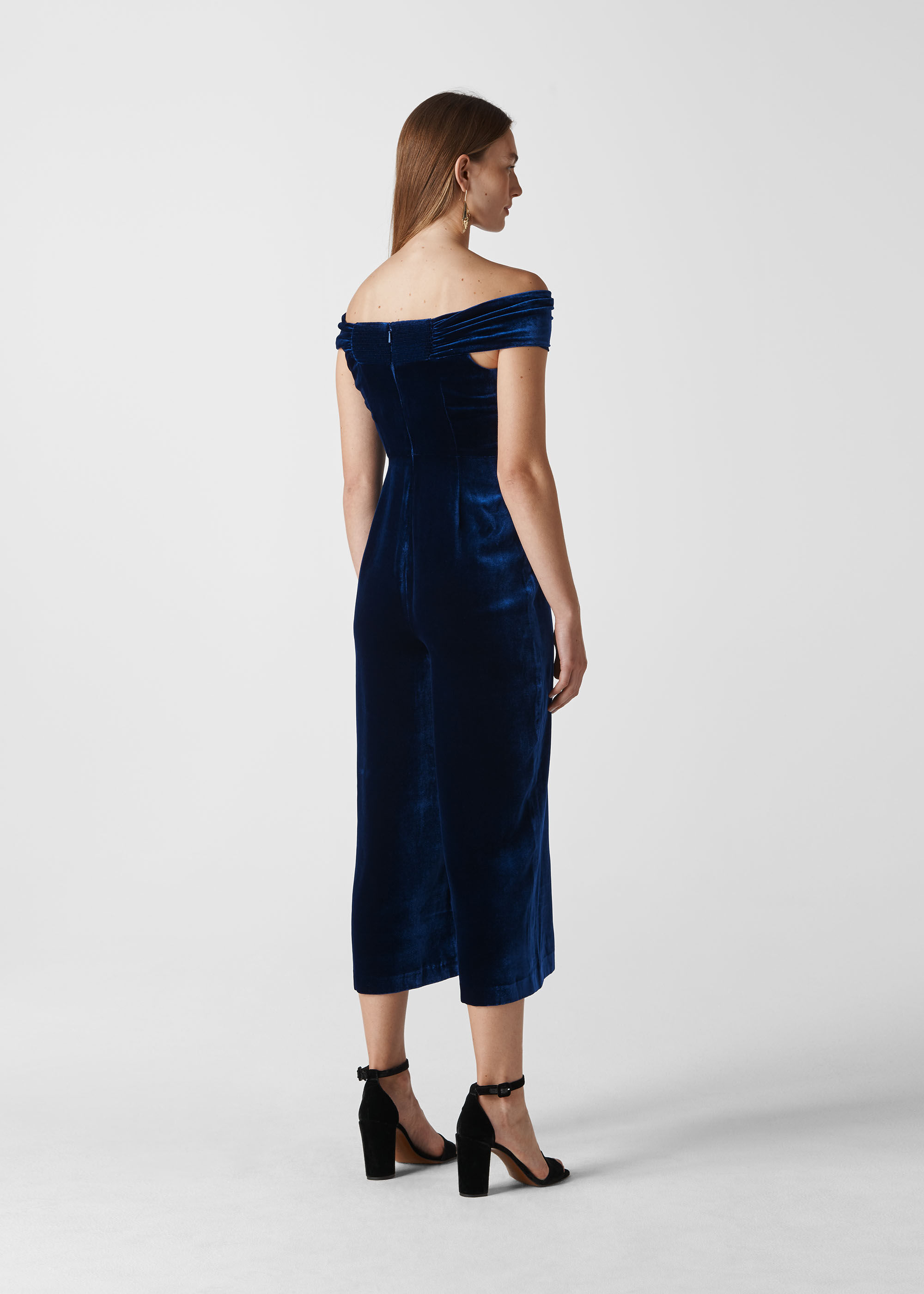 whistles blue velvet jumpsuit