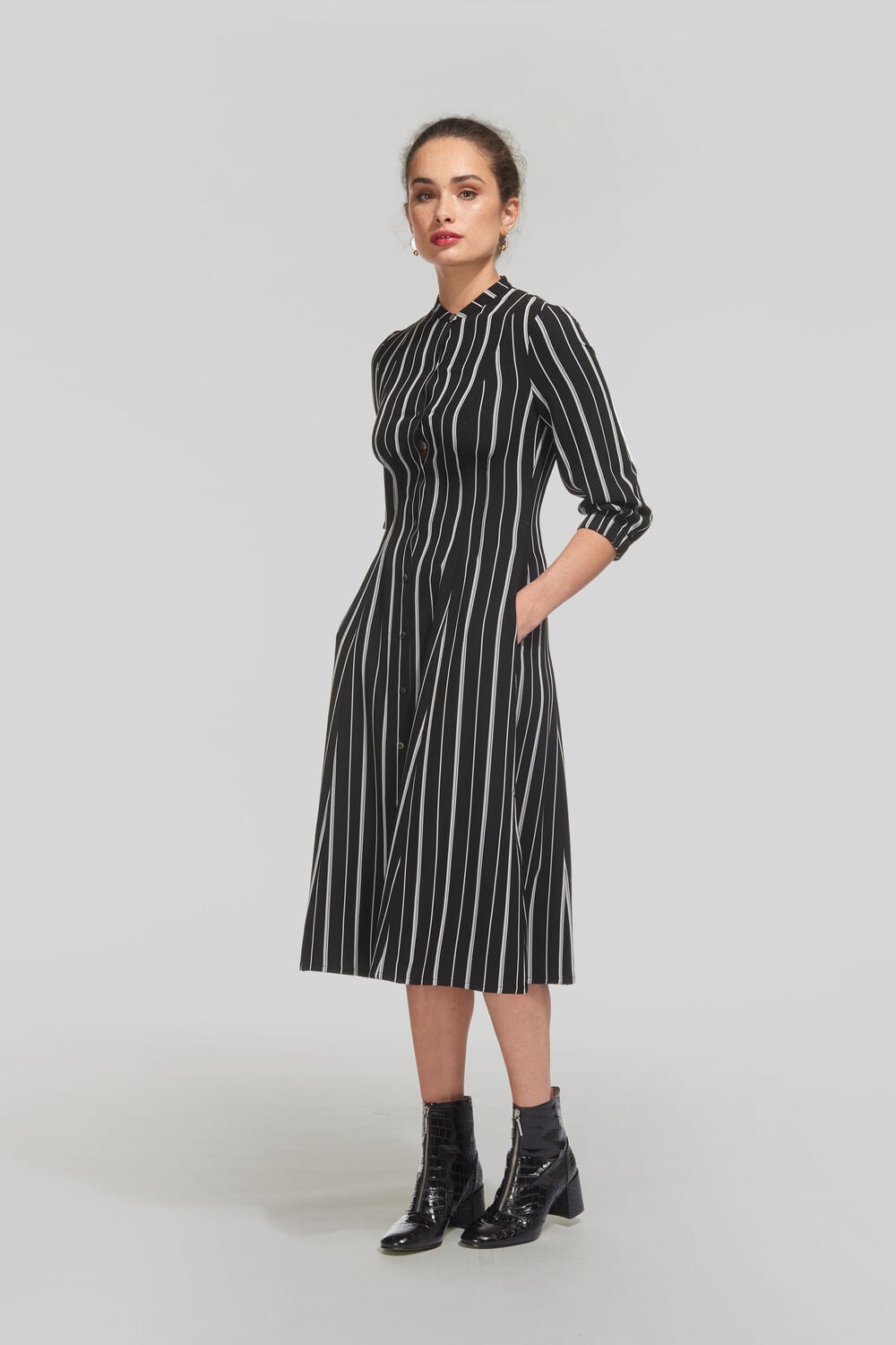 Leesa Stripe Shirt Dress Black and White