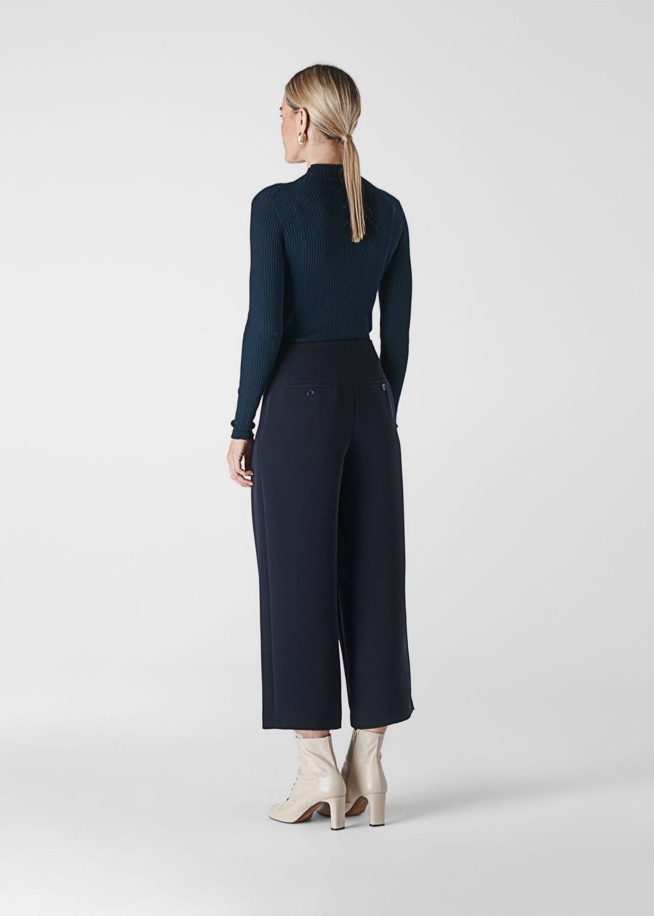 Flat Front Crop Trouser Navy