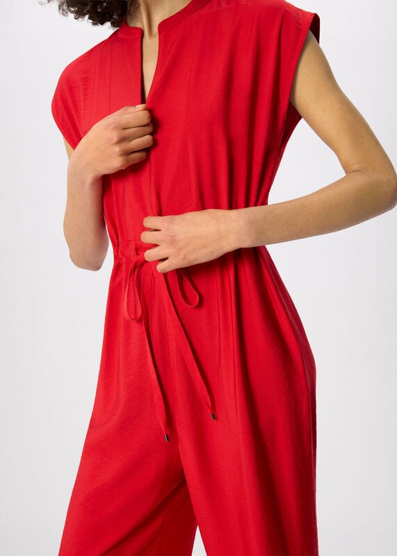 Red Petite Sleeveless Drawstring Jumpsuit