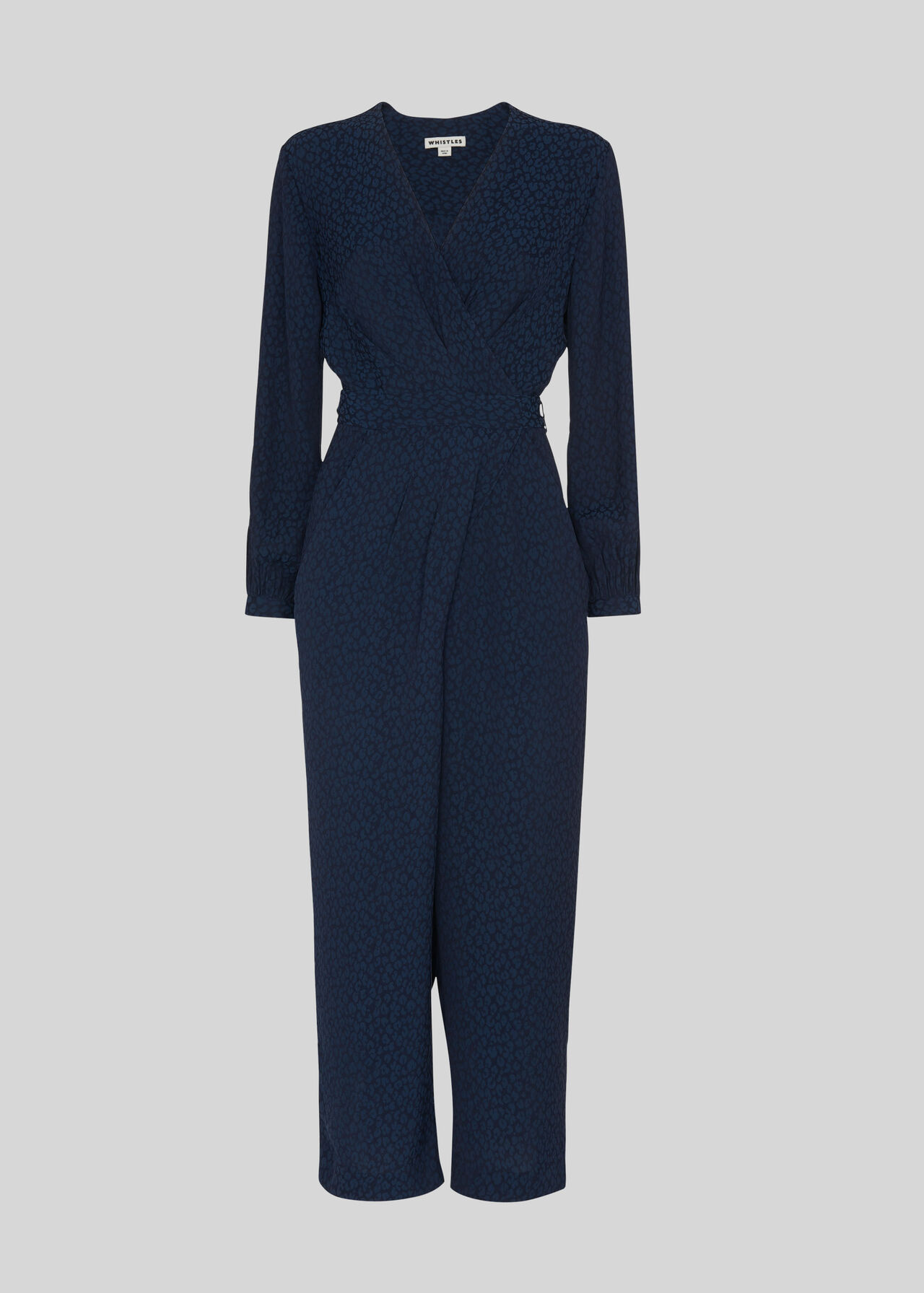 Animal Jacquard Wrap Jumpsuit Navy