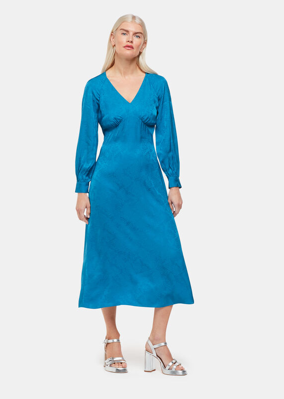 Blue Petite Serpent Jacquard Midi Dress