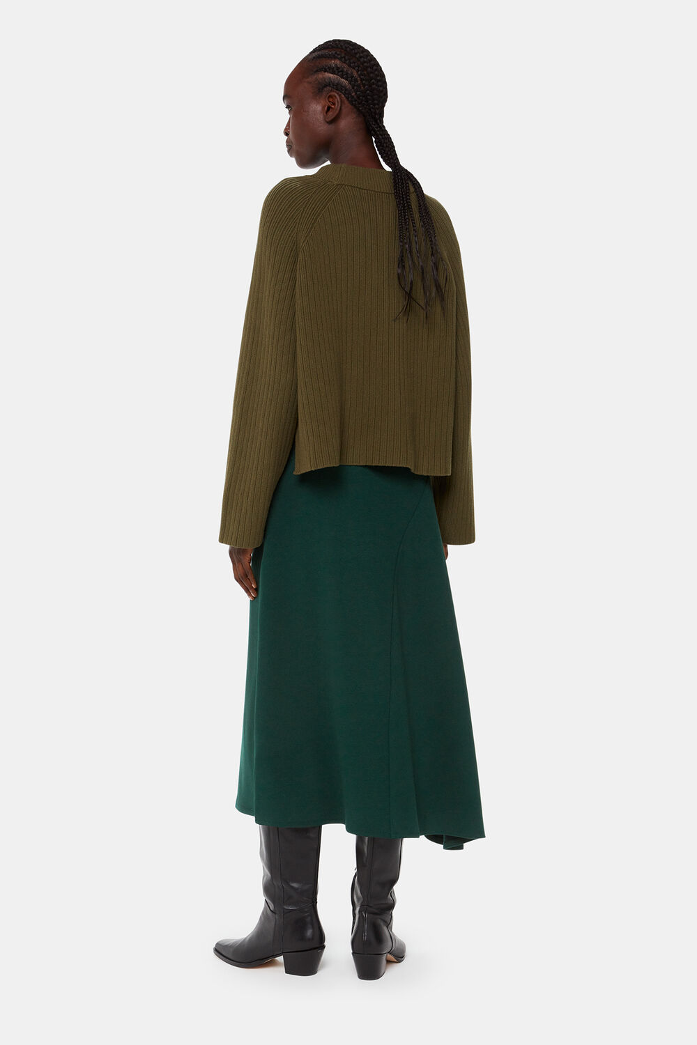 Forest Green Ottoman Rib Curved Hem Skirt