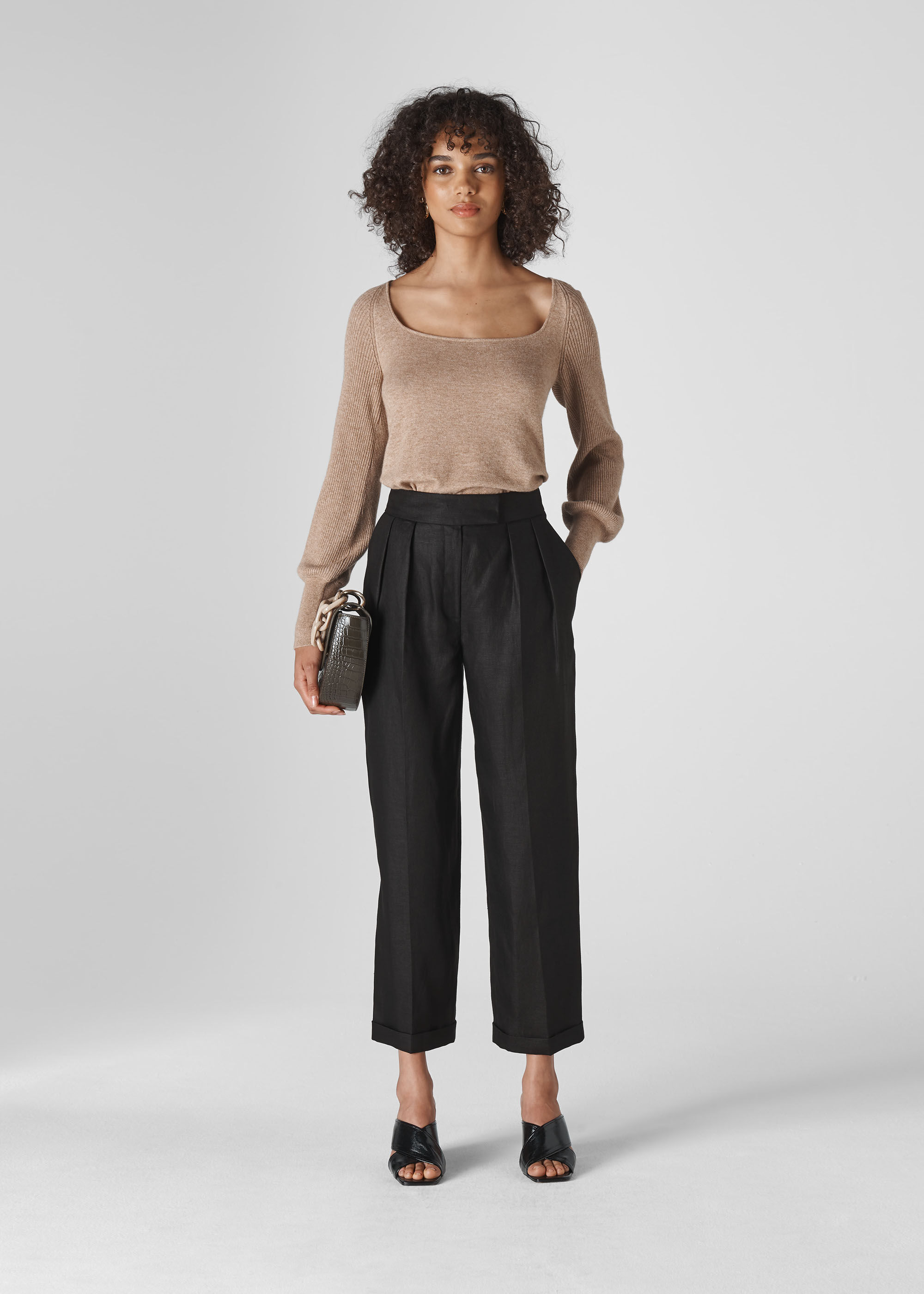 Black linen tapered trousers 2025