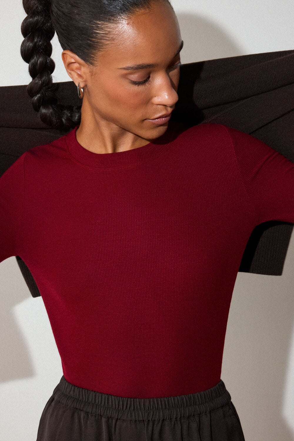 Red Essential Ribbed Crew