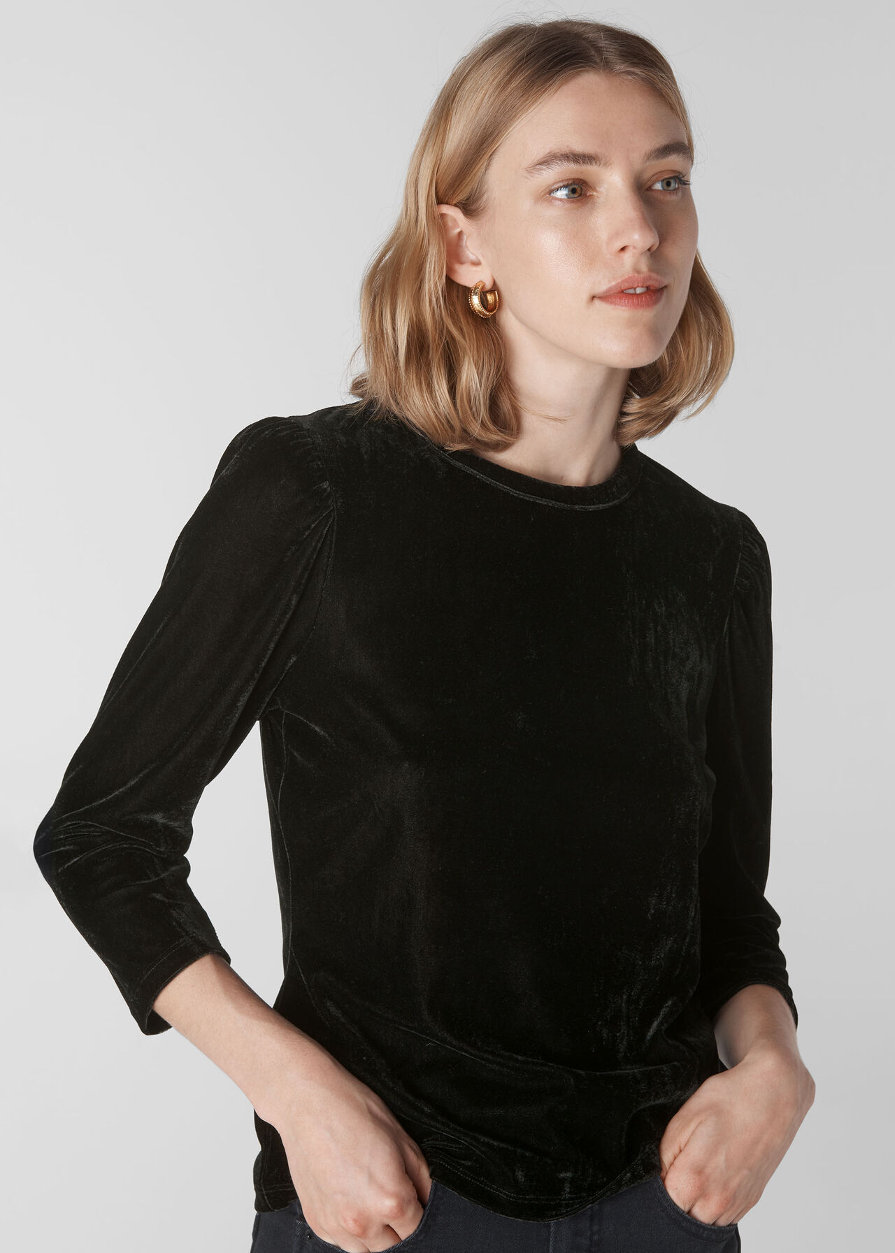 Puff Sleeve Velvet Top Black