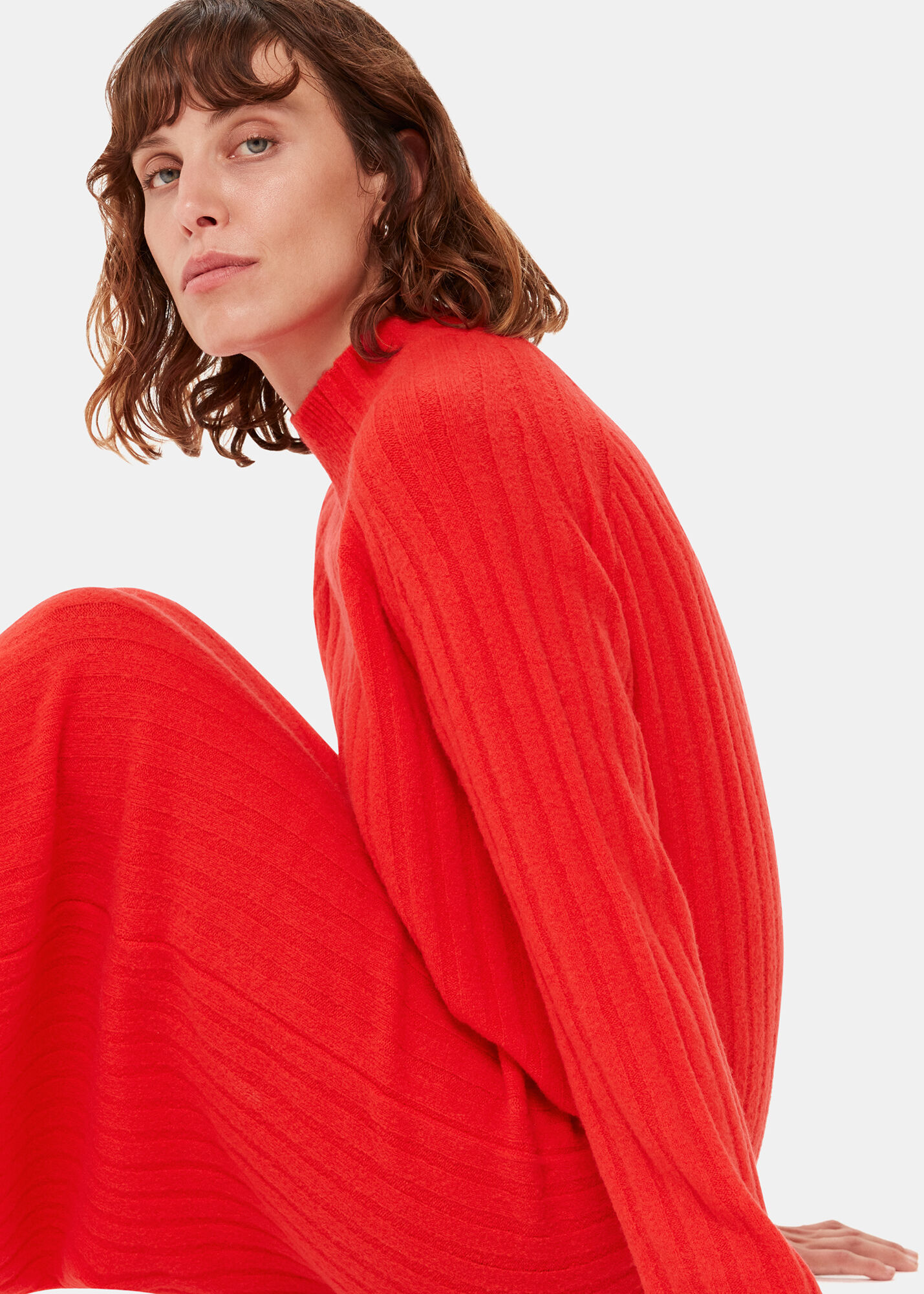 Red Ribbed Knitted Midi Dress WHISTLES