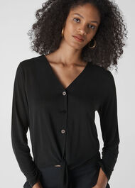 Cupro Button Tie Front Top Black