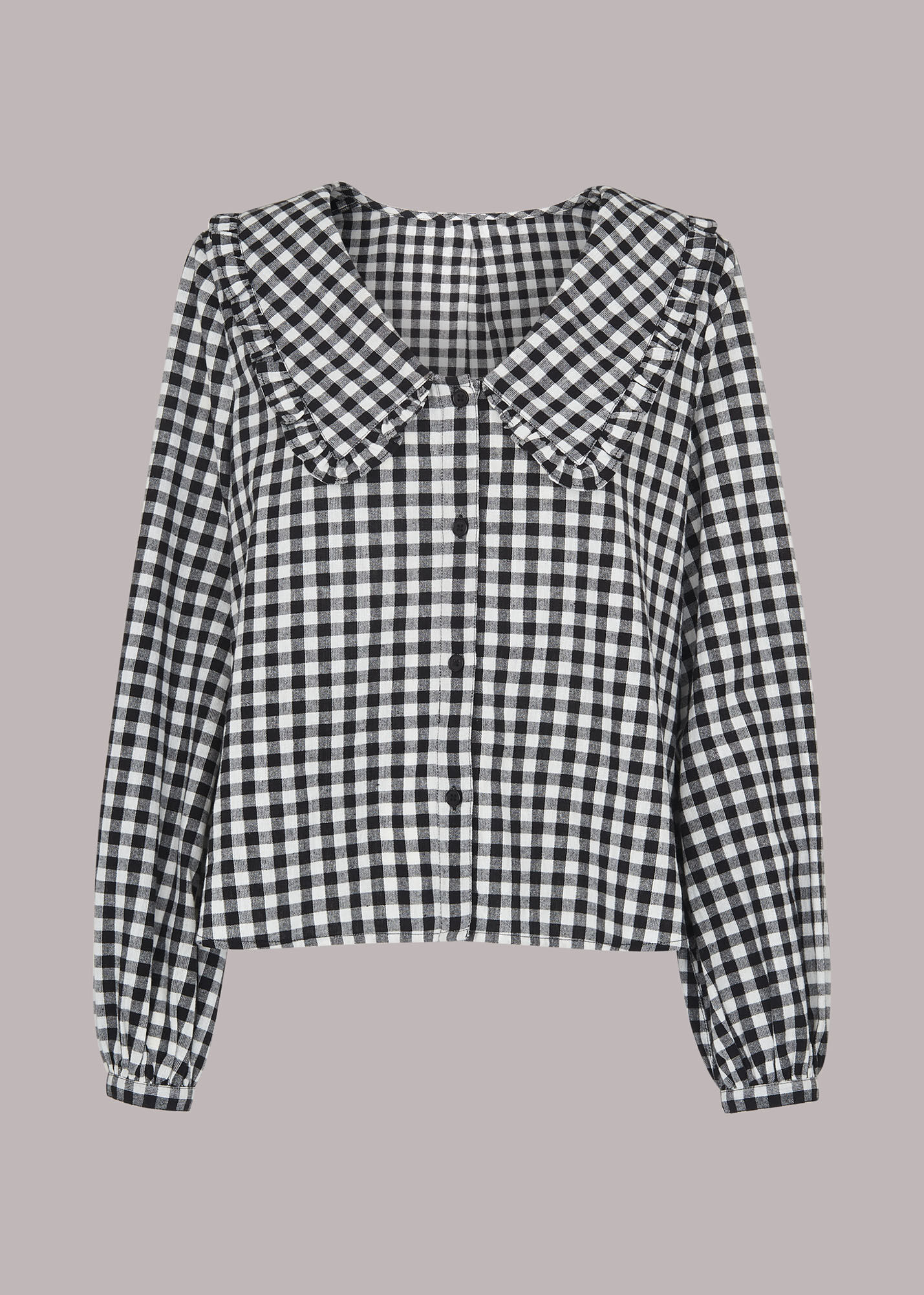 Black/Multi Gingham Collar Detail Top | WHISTLES | Whistles US |