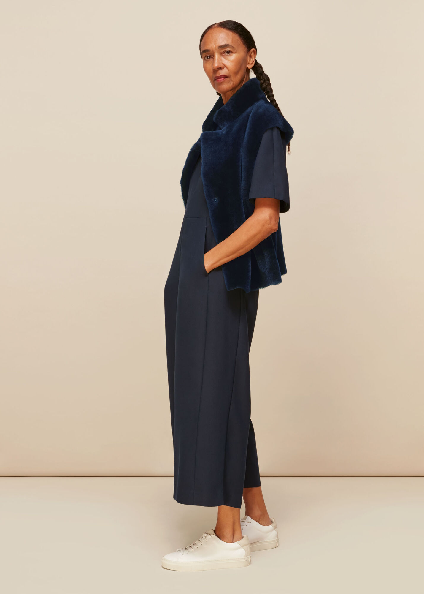 Navy Meri Short Sheepskin Gilet WHISTLES Whistles