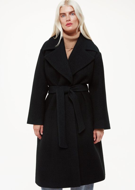 Black Petite Lorna Wrap Wool Coat