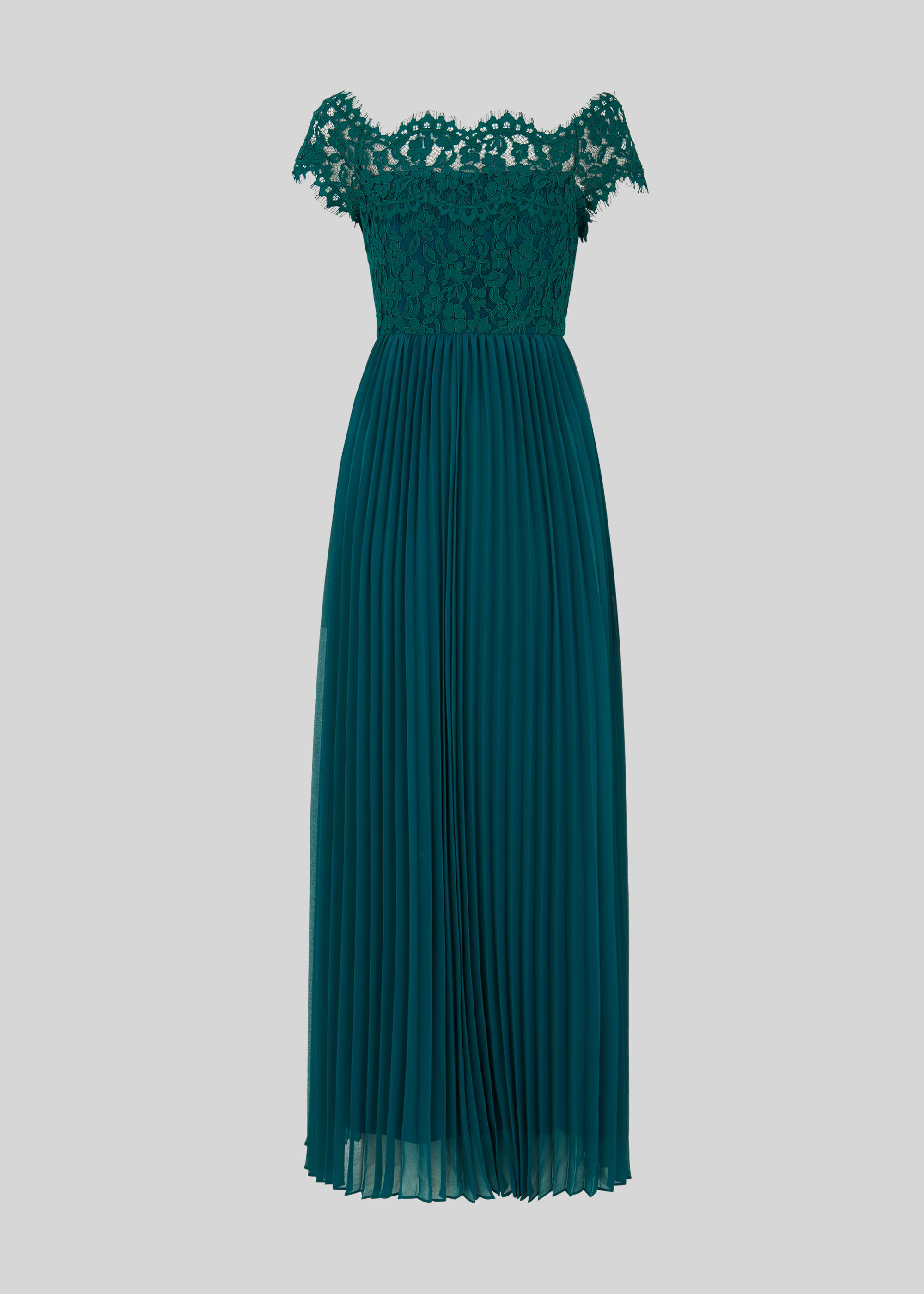 Green Bardot Lace Pleat Maxi Dress
