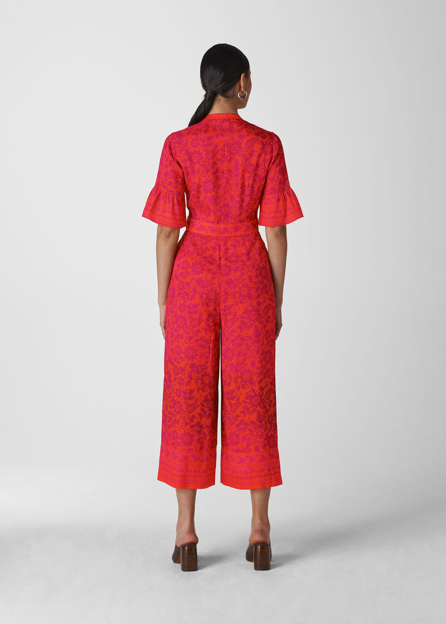 Pink/Multi Henna Print Tie Front Jumpsuit WHISTLES Whistles