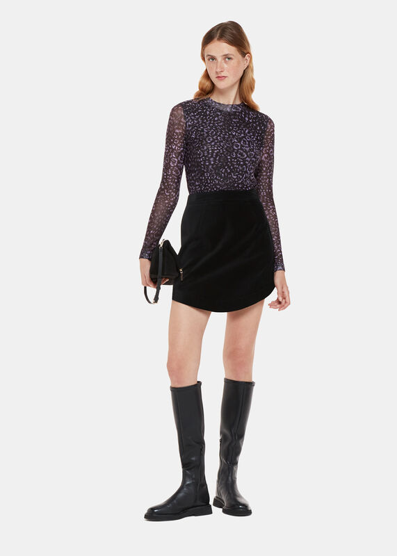 Velvet Curved Hem Mini Skirt