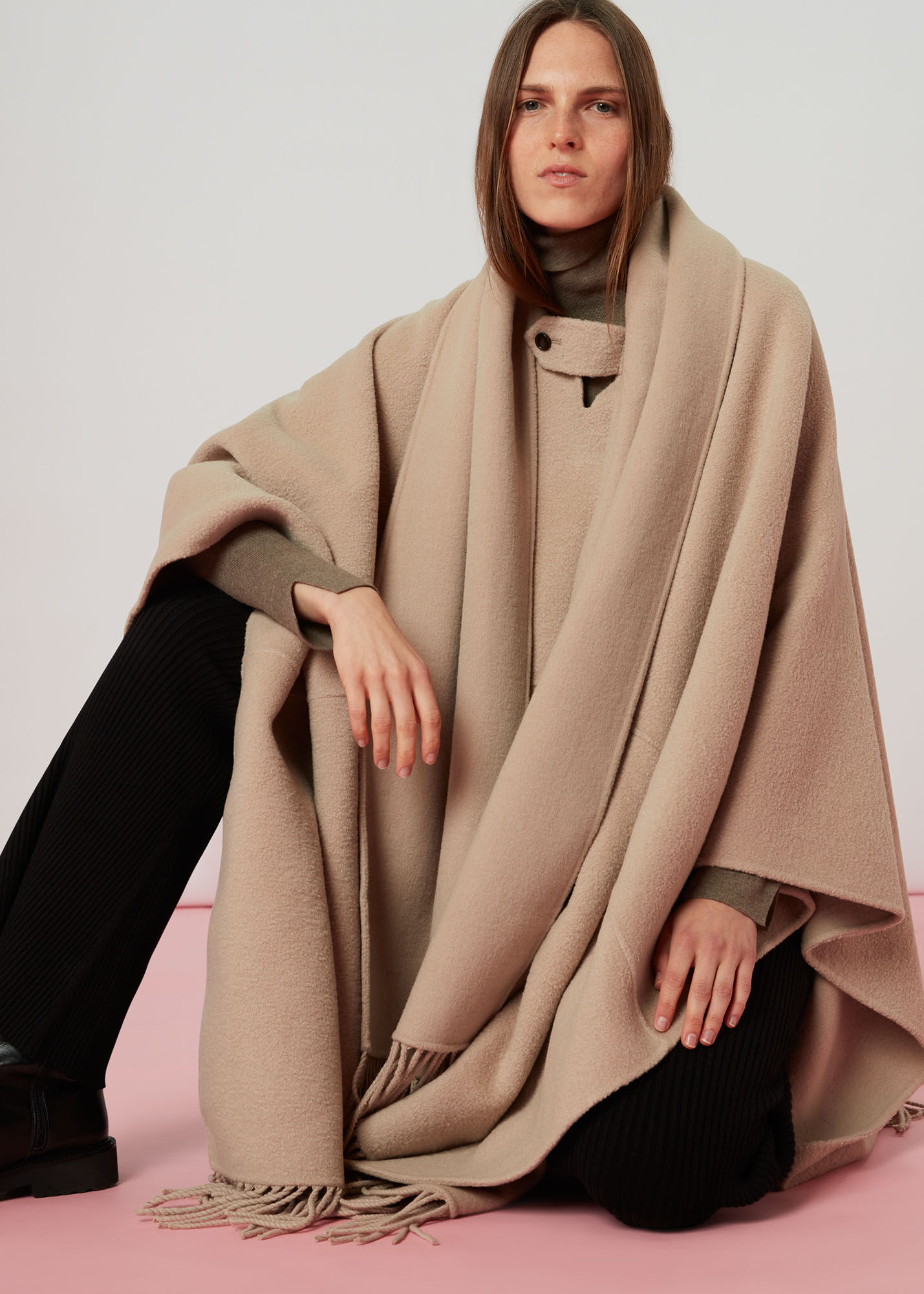 Neutral Wrap Fringe Coat WHISTLES Whistles UK