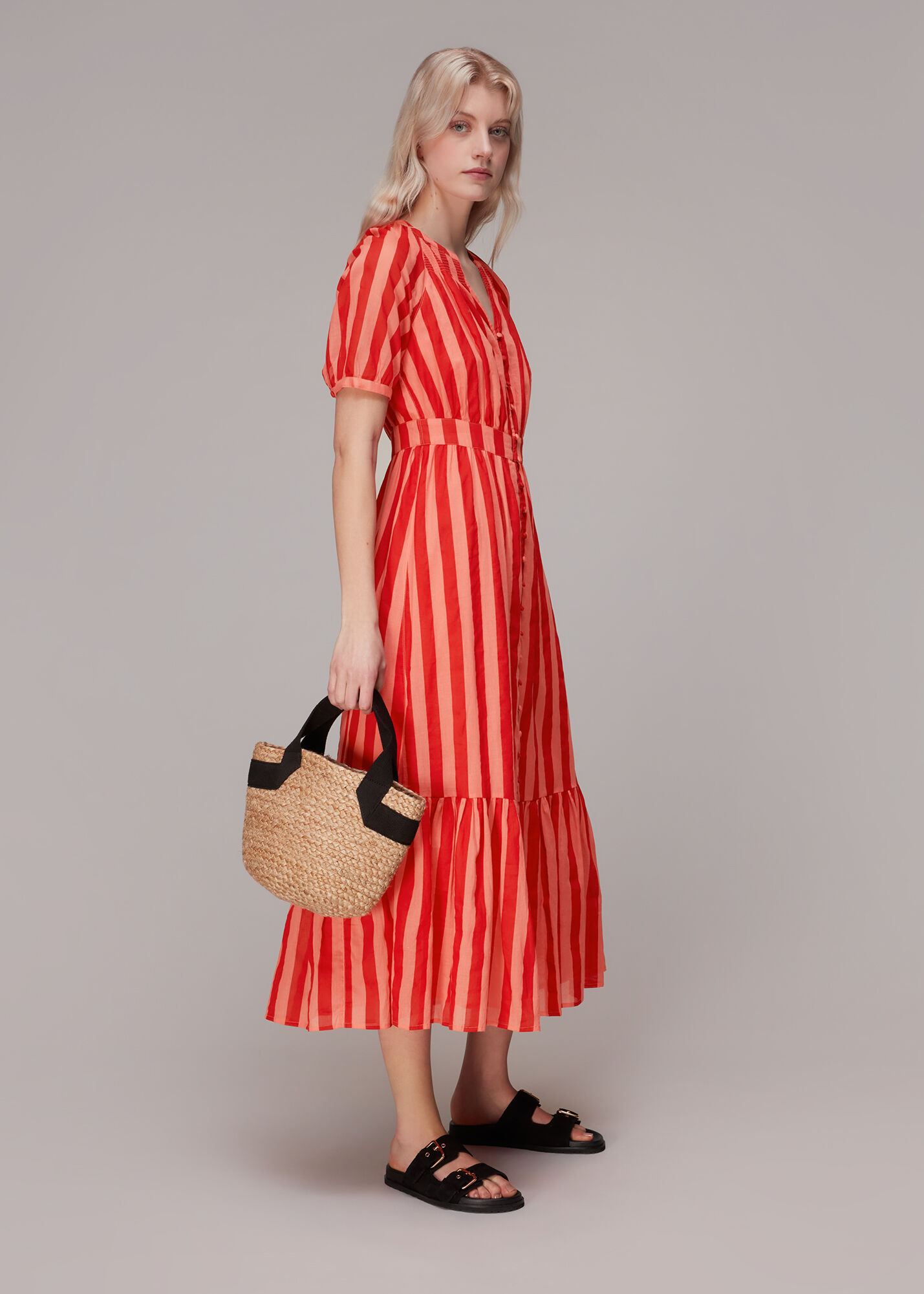 Red store stripe outfit