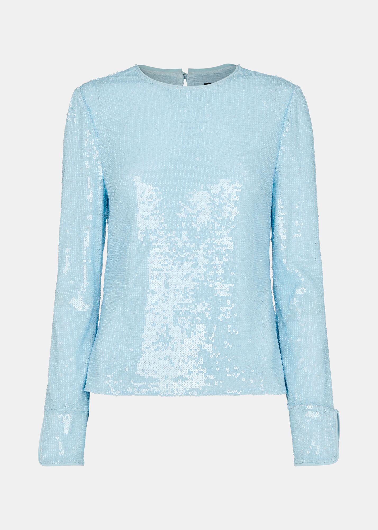 Pale Blue Long Sleeve Sequin Tunic Top With High Round Neck Whistles Whistles US
