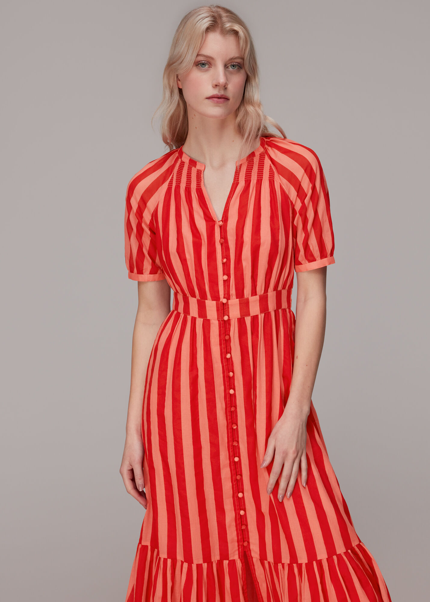 Red/Multi Tori Stripe Cotton Voile Dress WHISTLES