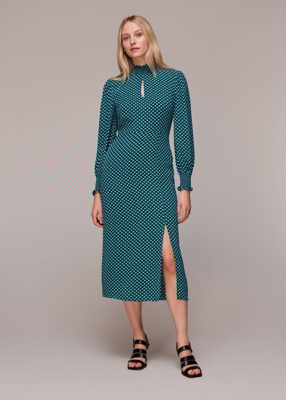 Star Check Print Midi Dress
