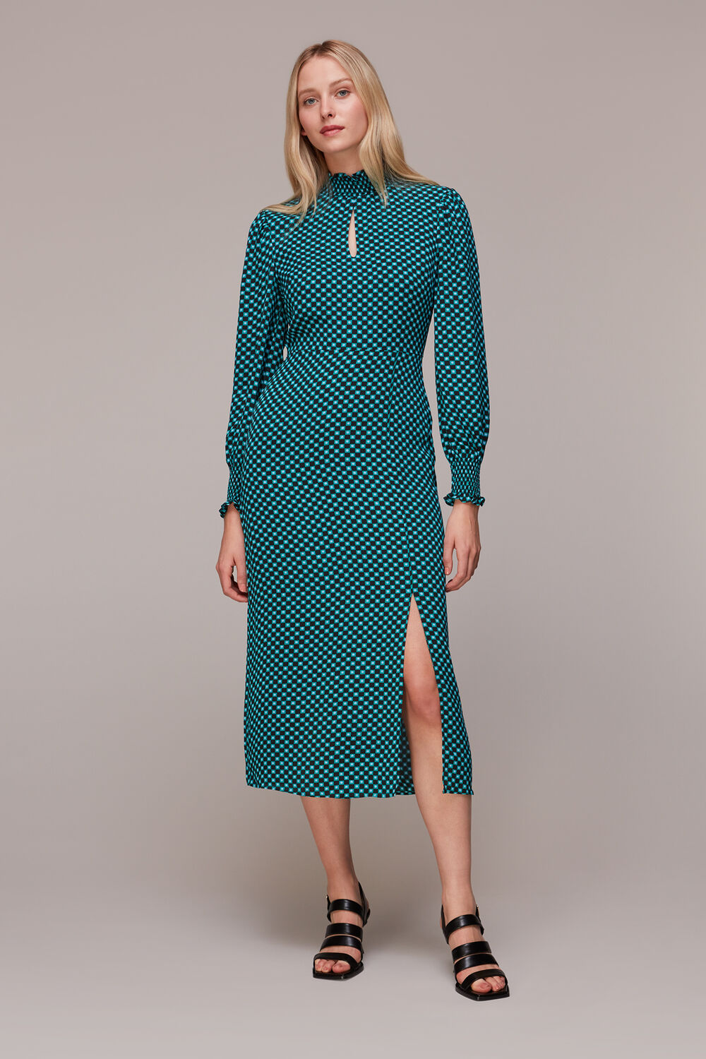 Green Star Check Print Midi Dress