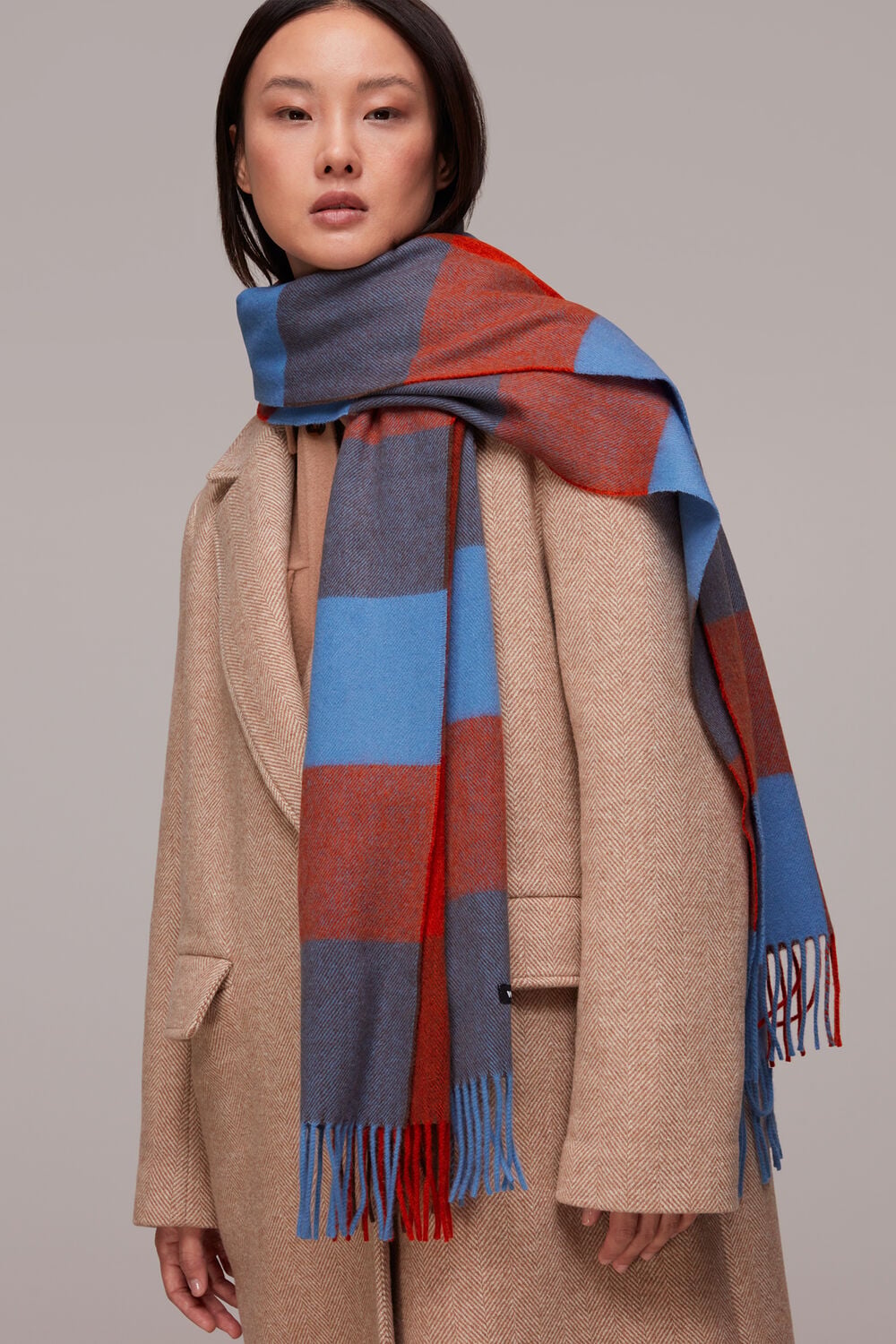 Checked Fringed Wool Scarf