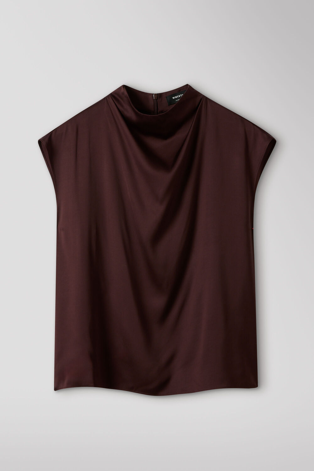 Burgundy Cowl Neck Satin Sleeveless Top