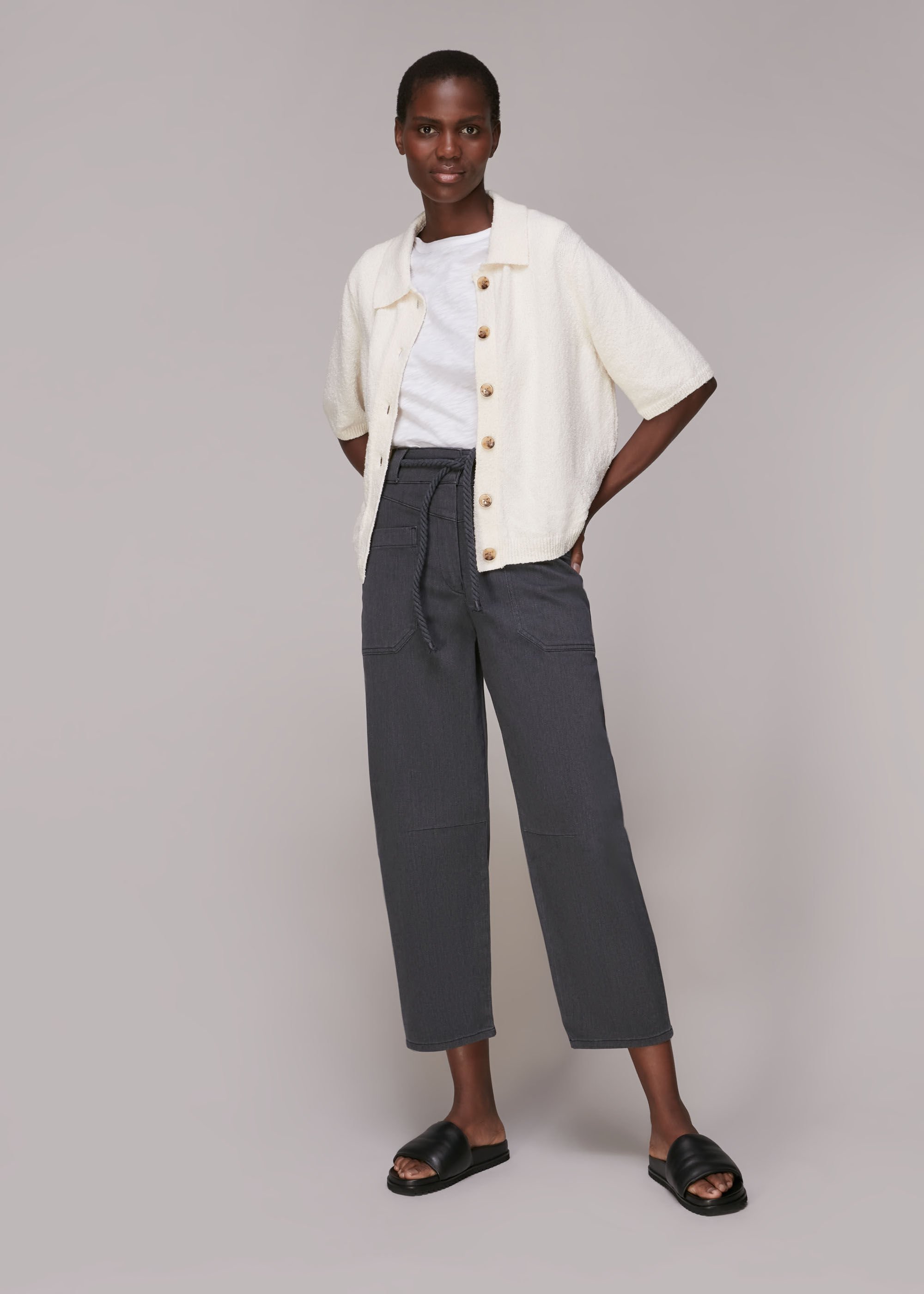 Belted black trousers top