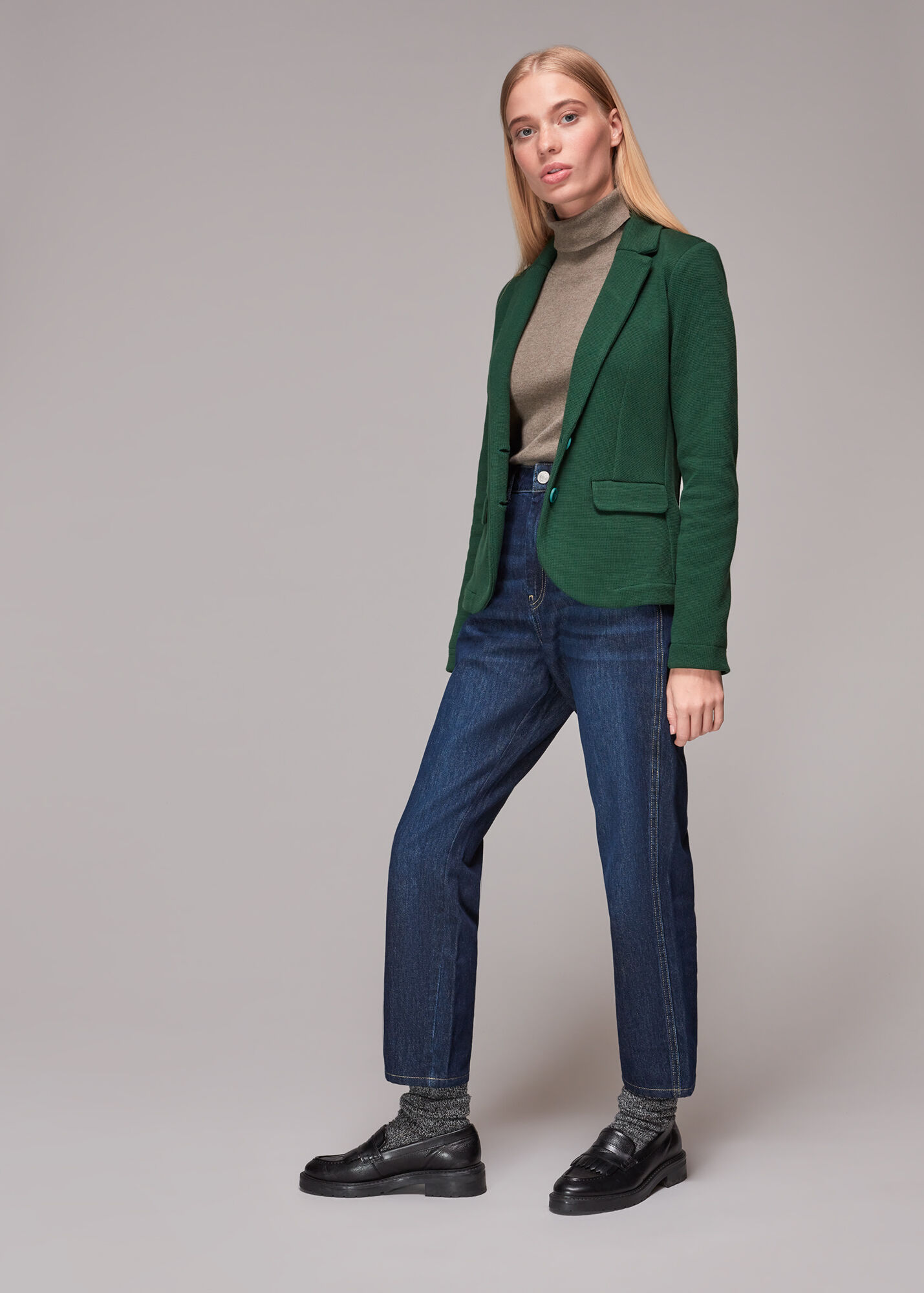 Dark Green Slim Fit Jersey Jacket WHISTLES Whistles ROW