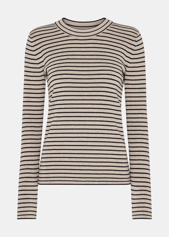 Black Fine Crew Stripe Knit