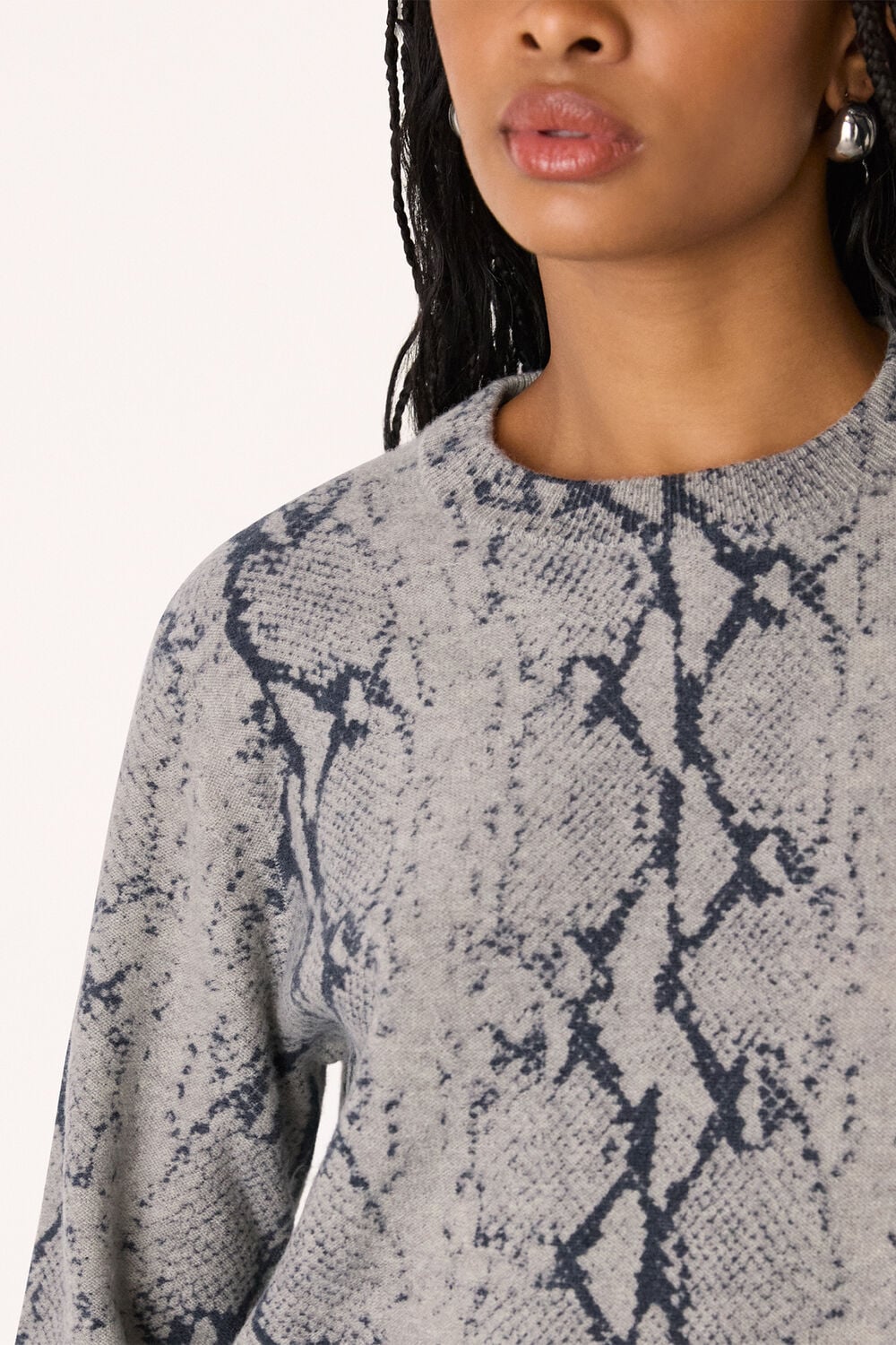 Snake Print Wool Crew Neck Knit