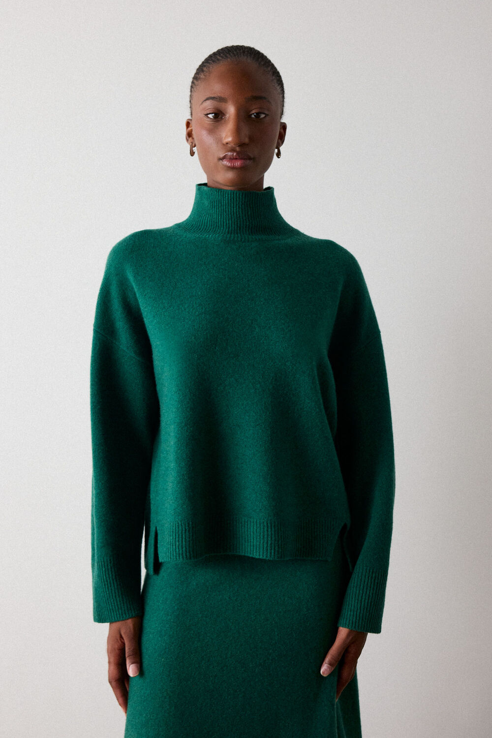 Green Wool Seam Detail Funnel Knit