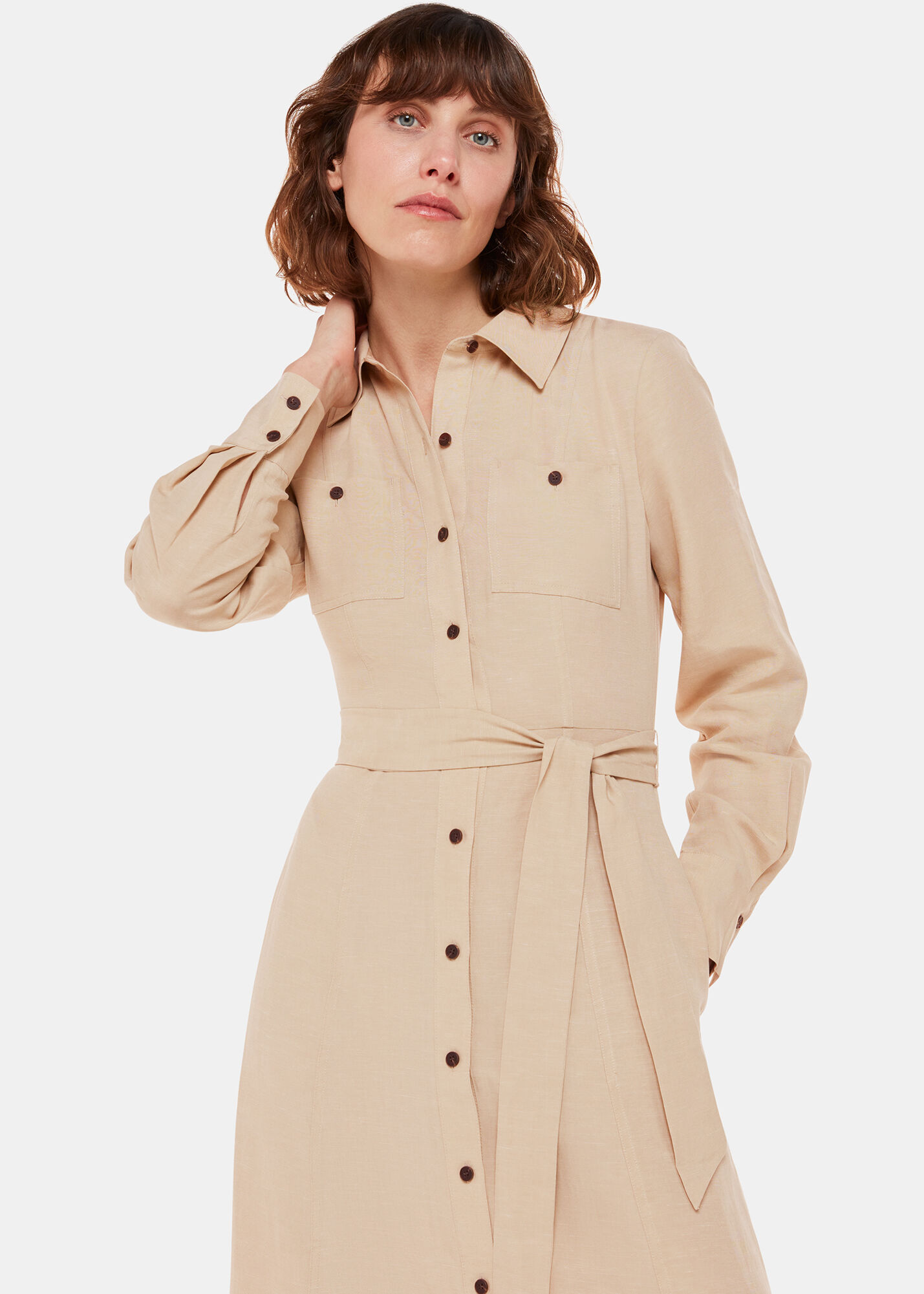 Neutral Estella Shirt Dress | WHISTLES | Whistles US |