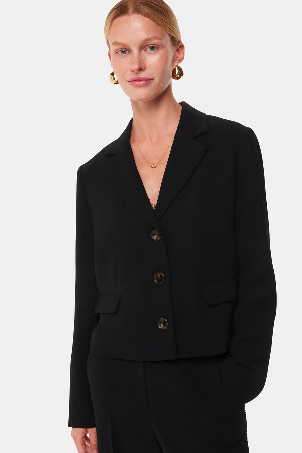Black Tailored Short Crepe Blazer