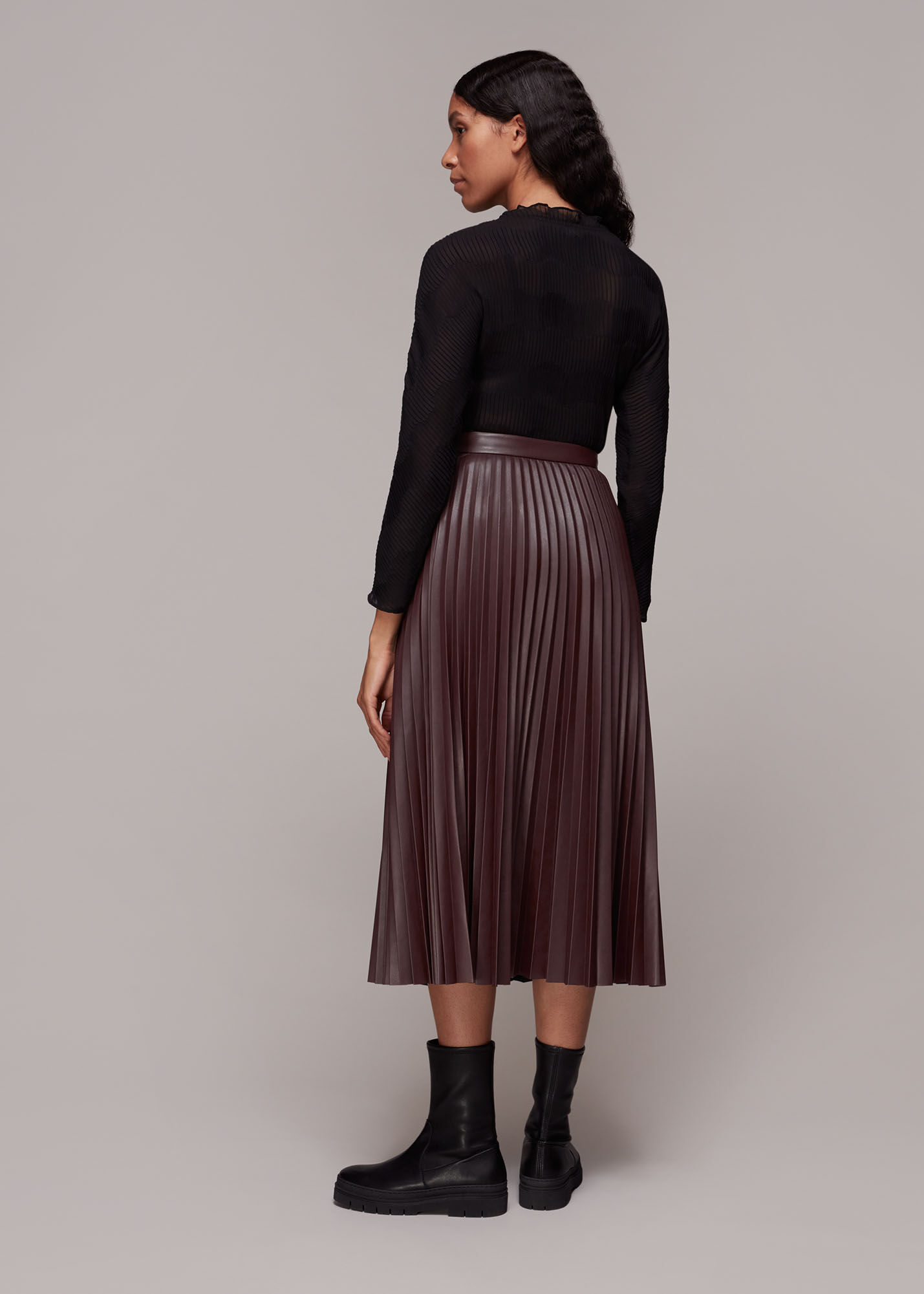 Burgundy leather pleated skirt sales