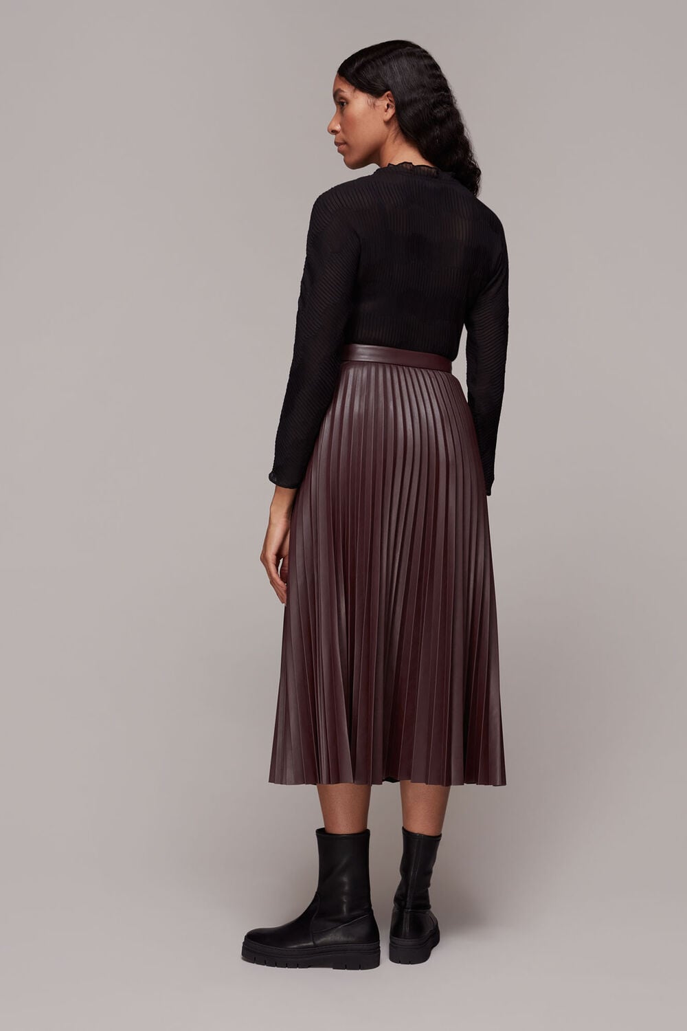 Pleat PU Leather Skirt