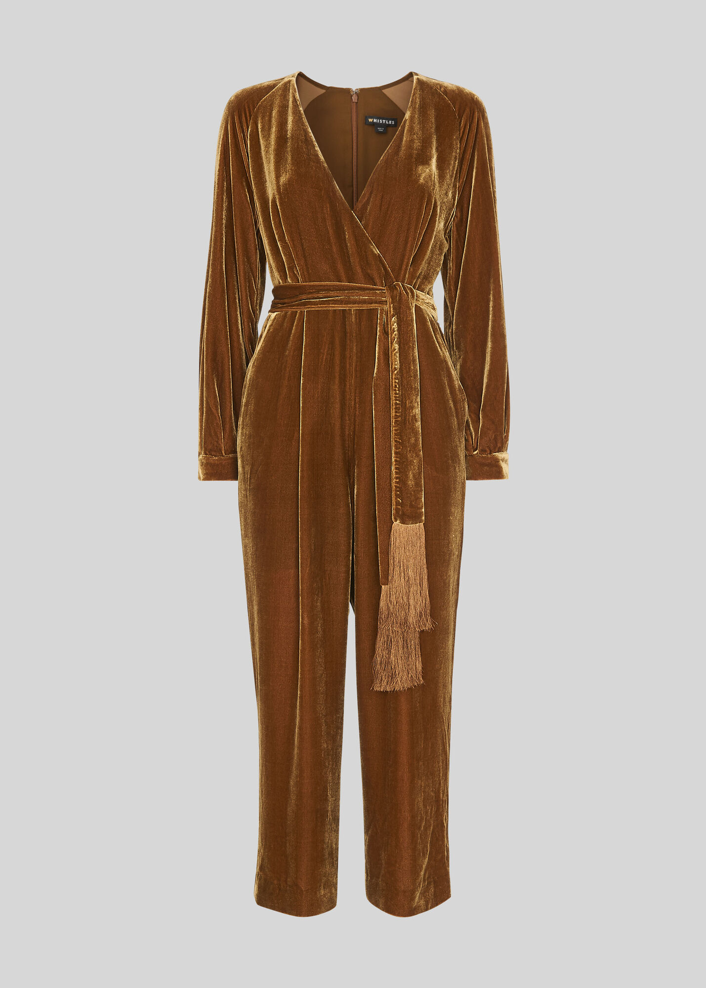 Gold Thea Wrap Velvet Jumpsuit WHISTLES