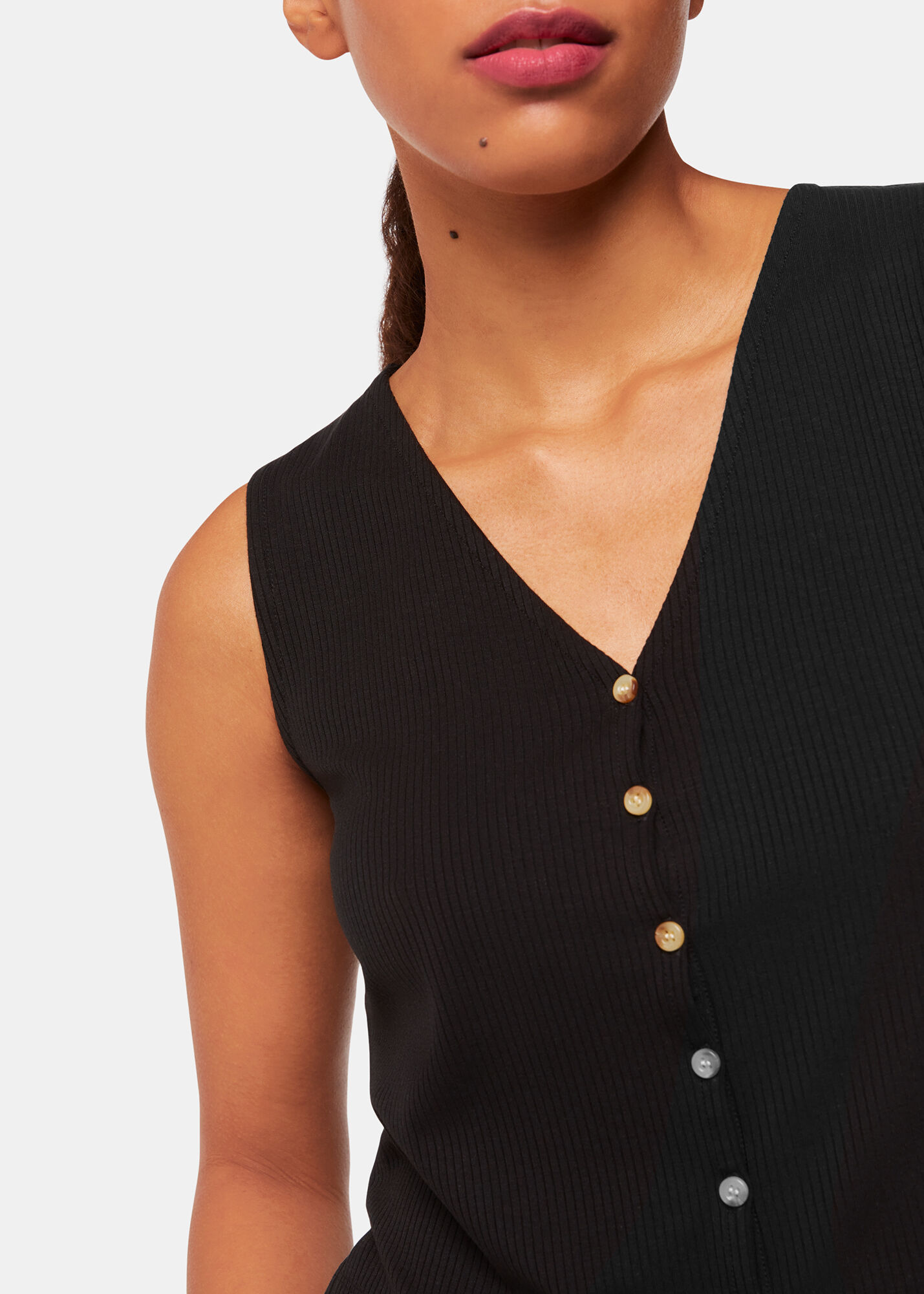 Black Button Front Rib Tank | WHISTLES | Whistles US |
