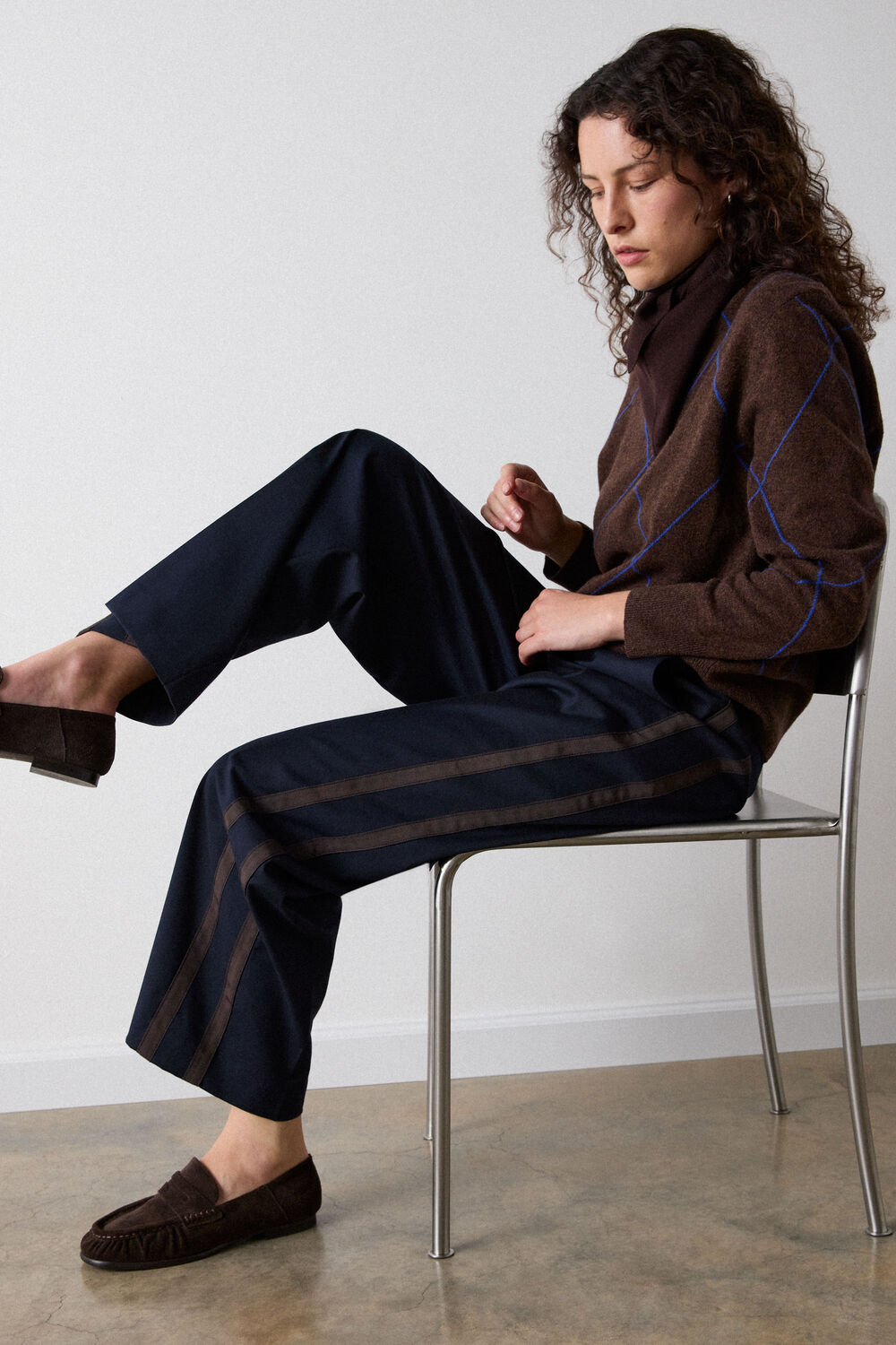 Navy Side Stripe Straight Trouser