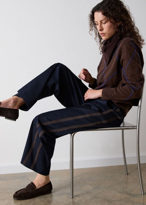 Navy Side Stripe Straight Trouser