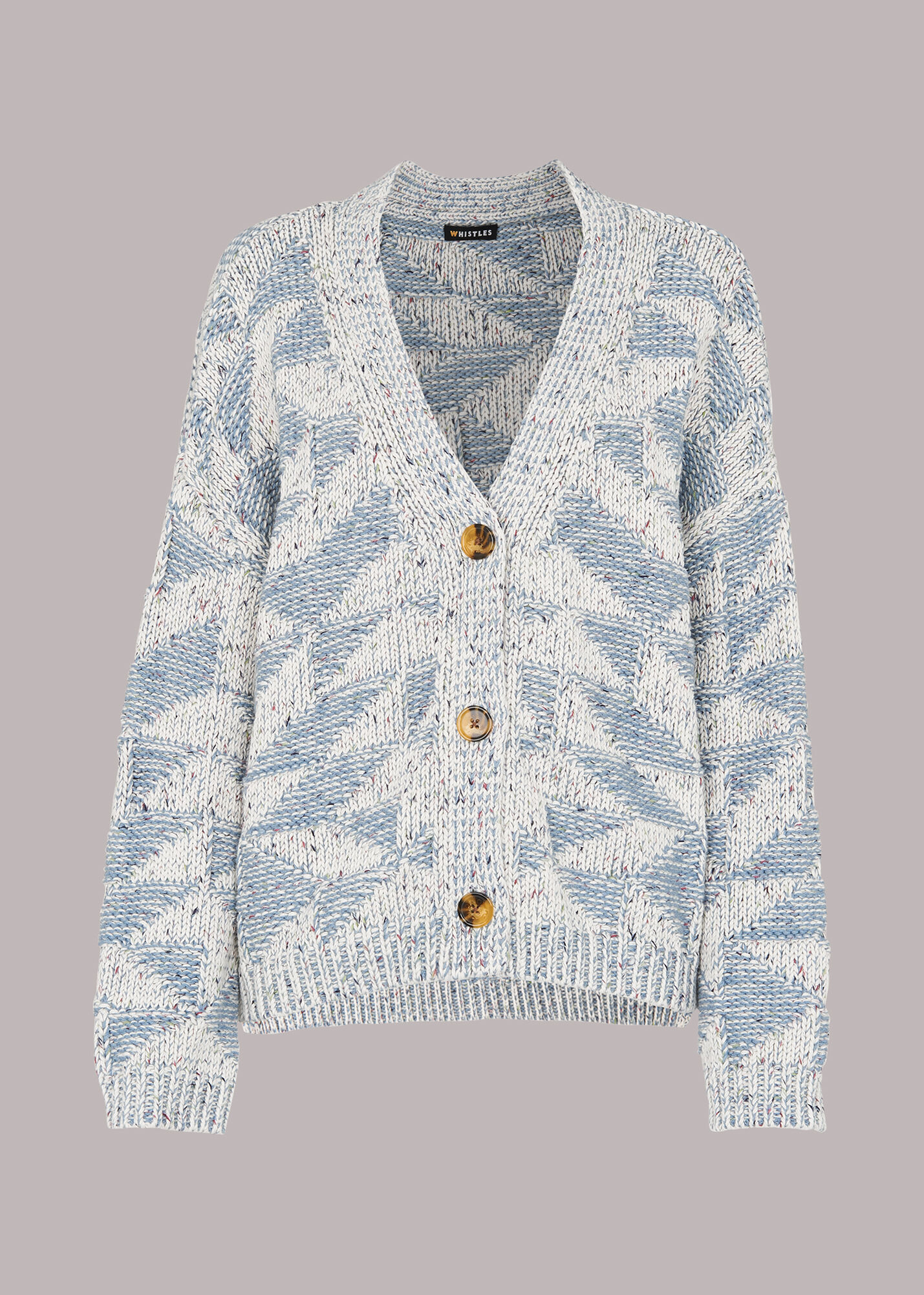Blue/Multi Triangle Intarsia Cardigan | WHISTLES | Whistles UK |