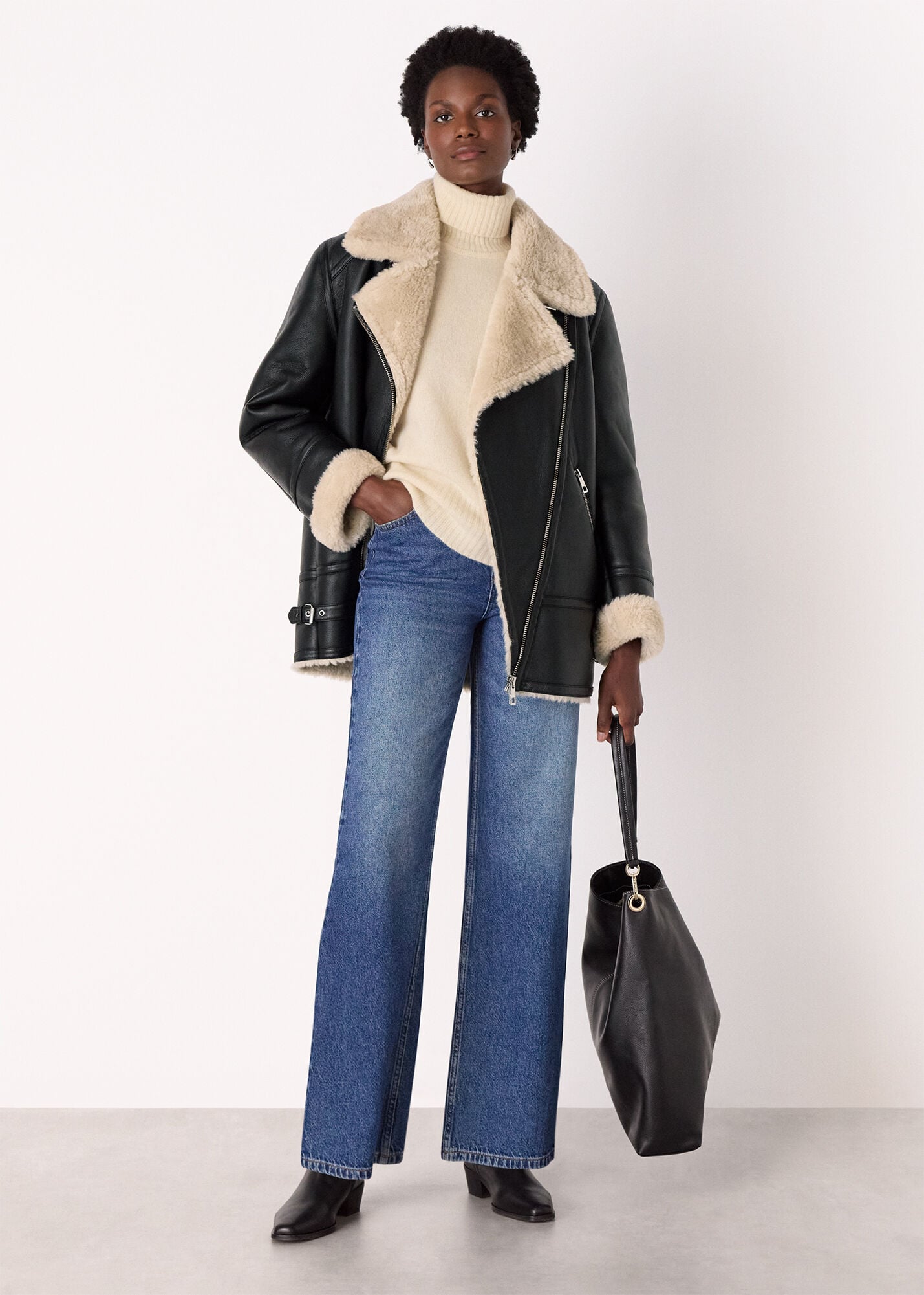 Women's Black Faux Fur Aviator Jacket | Whistles US |
